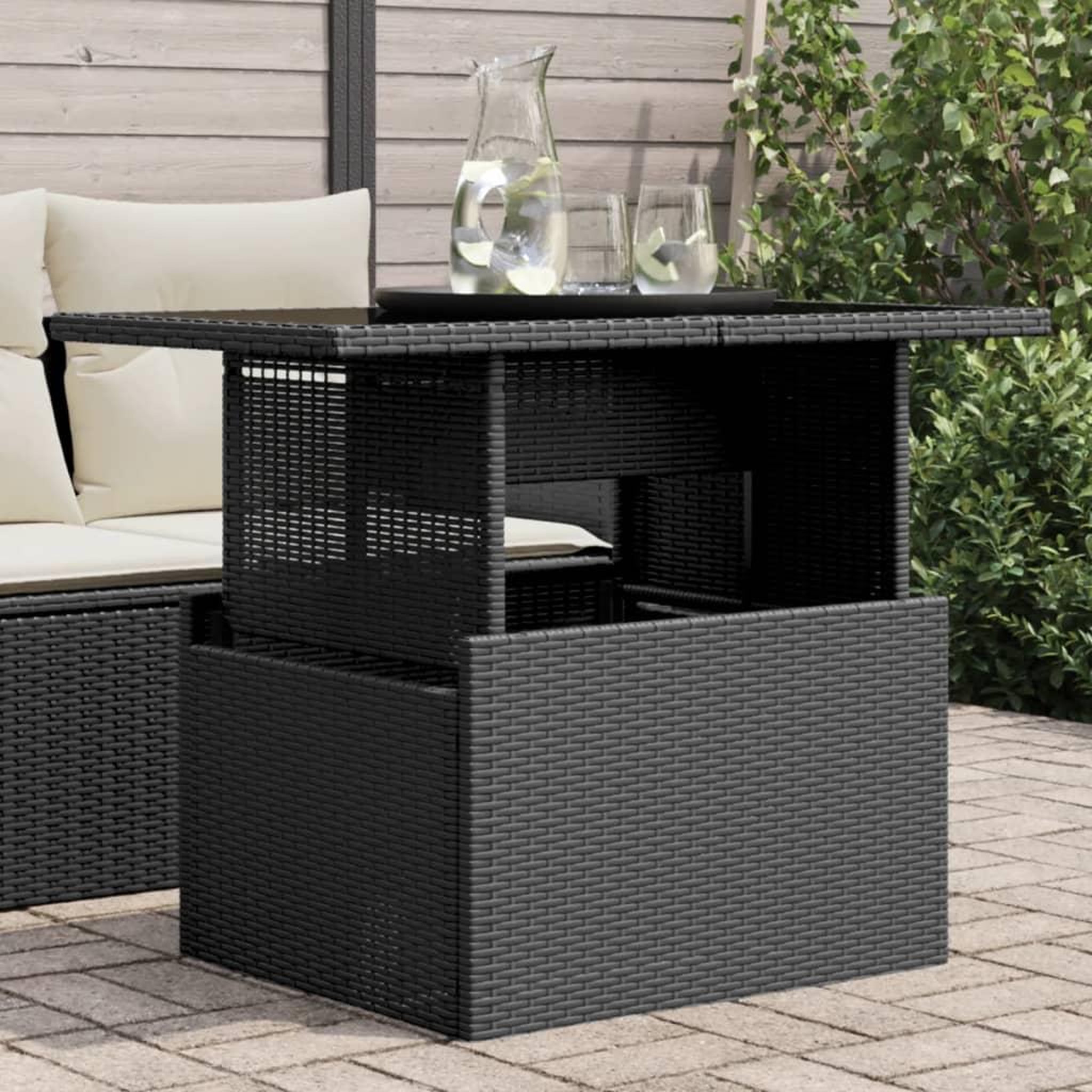 VIDAXL Table de jardin dessus en verre noir 100x55x73cm resine tressee