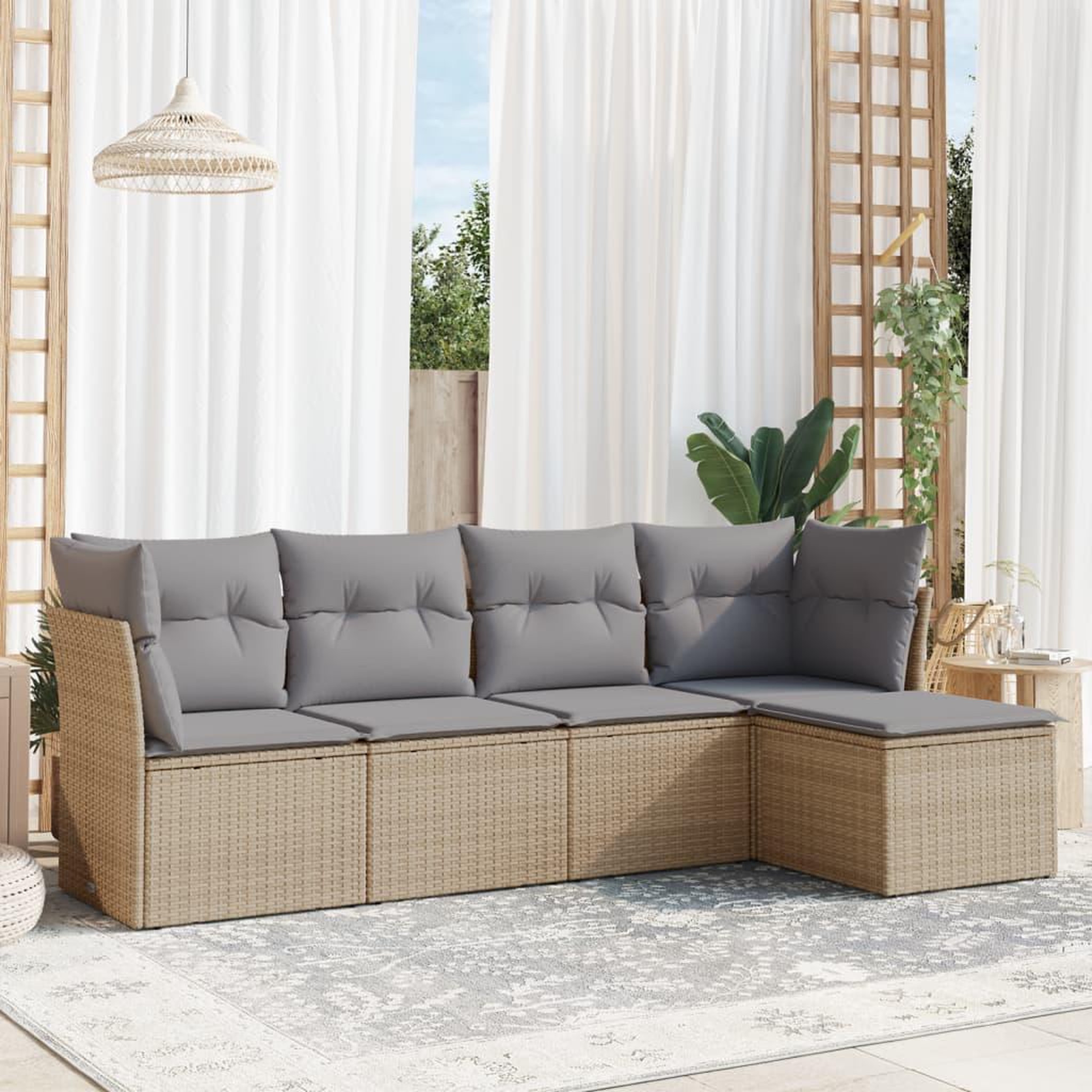 VIDAXL Salon de jardin avec coussins 5 pcs beige resine tressee