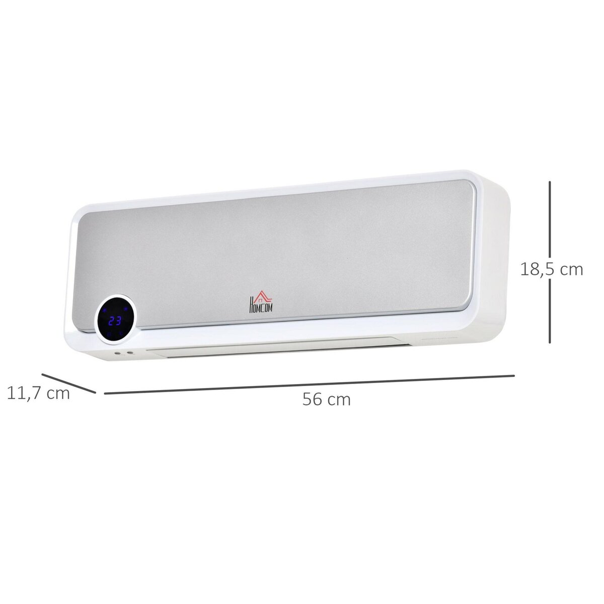 HOMCOM Radiateur mural soufflant oscillant 2000 W - chauffage céramique PTC - 3 niveaux de puissance - télécommande incluse blanc argenté