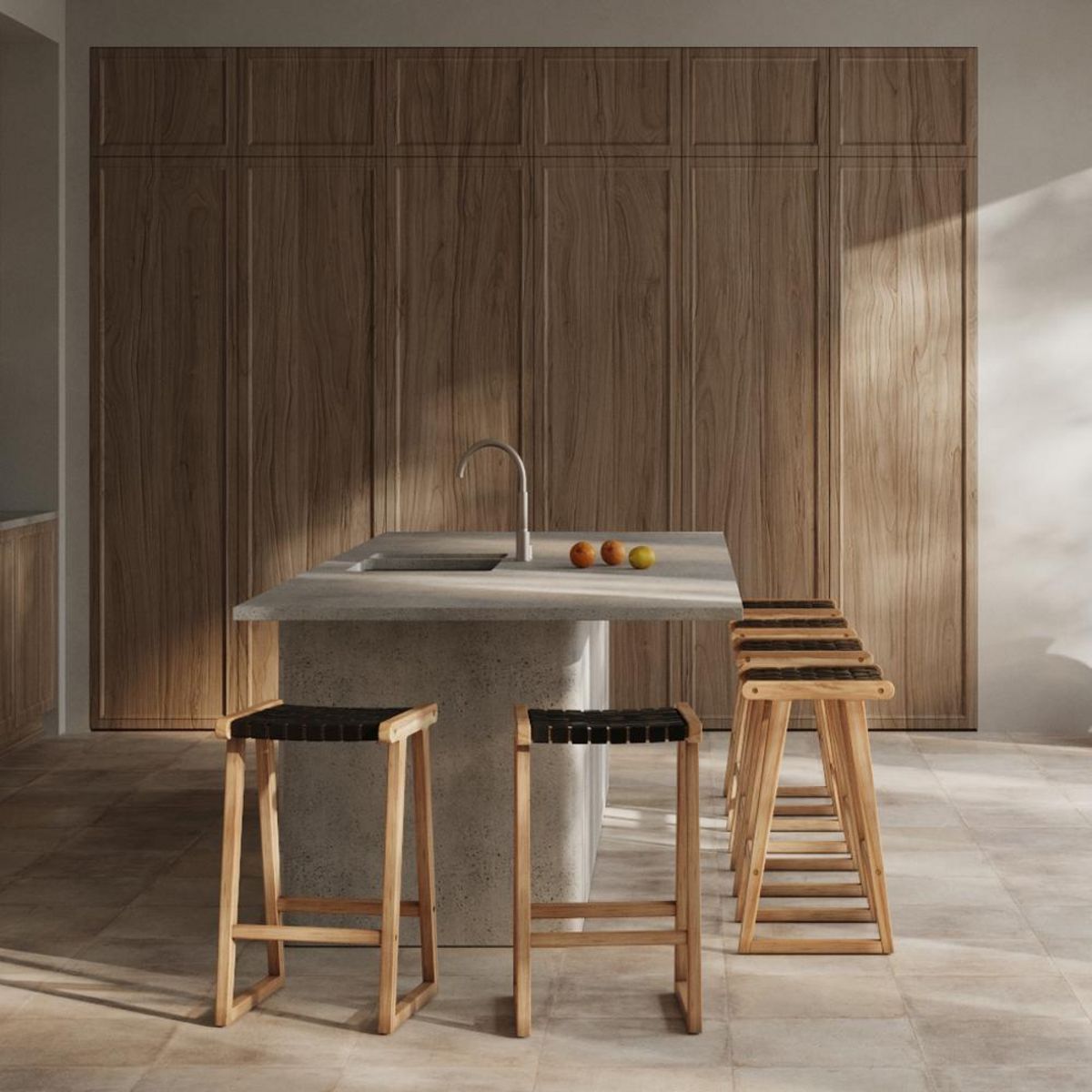 Rendez vous déco Tabouret pour îlot central 67 cm en teck et cuir tressé marron - Yuma