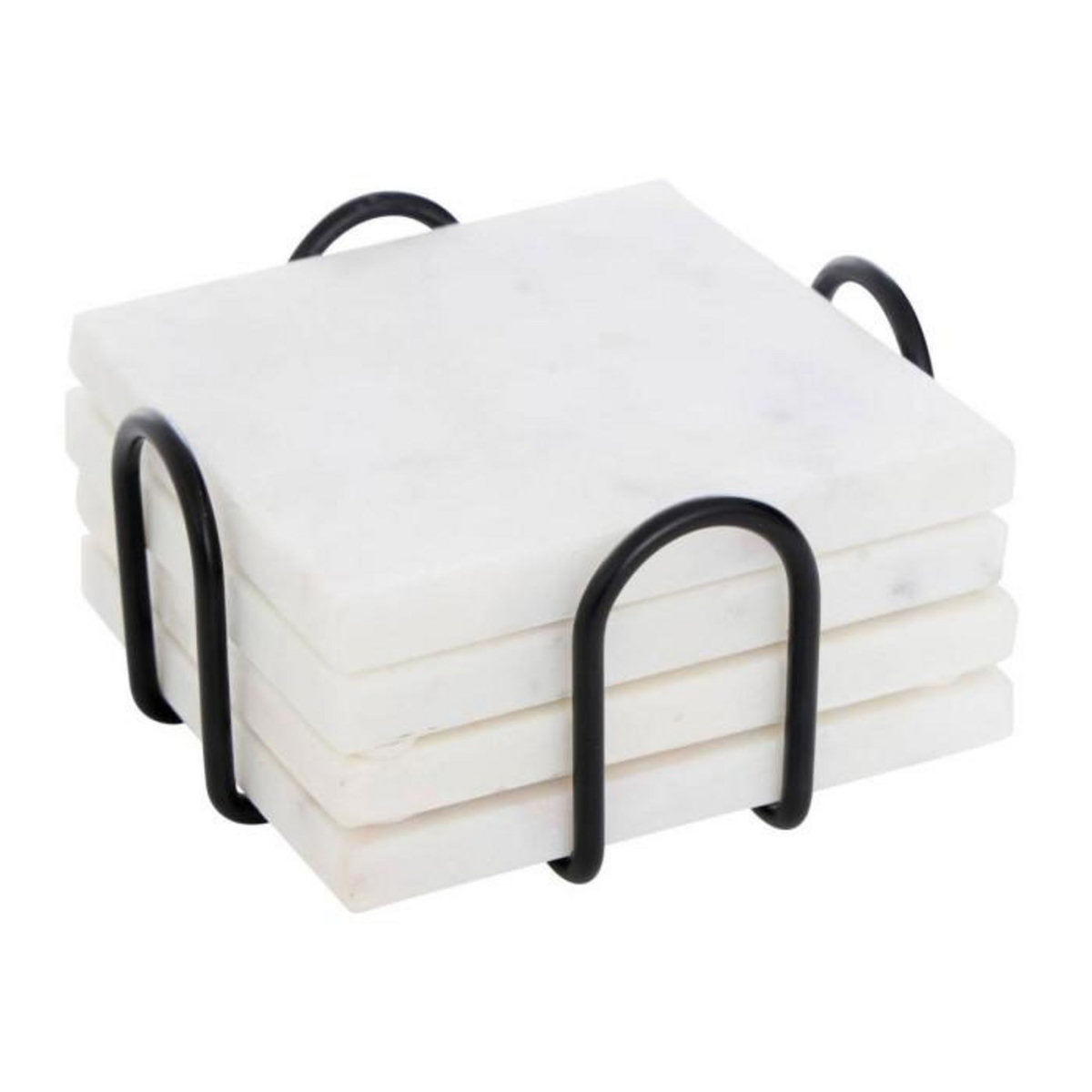 SECRET DE GOURMET Lot de 4 Dessous de Verre en Marbre  Morris  10cm Blanc