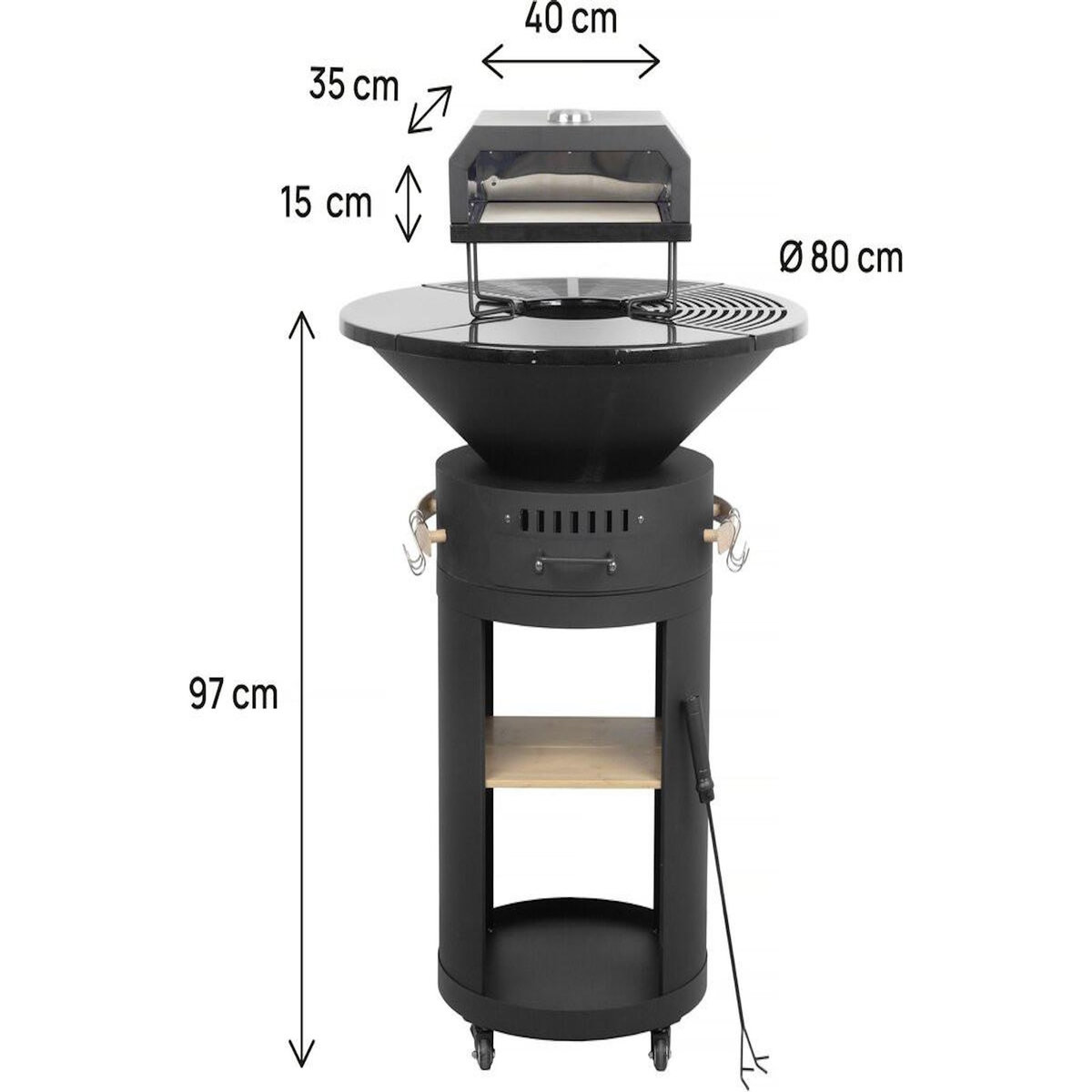 Habitat et Jardin Barbecue plancha brasero avec four à pizza  César premium - Ø 81 cm - Noir