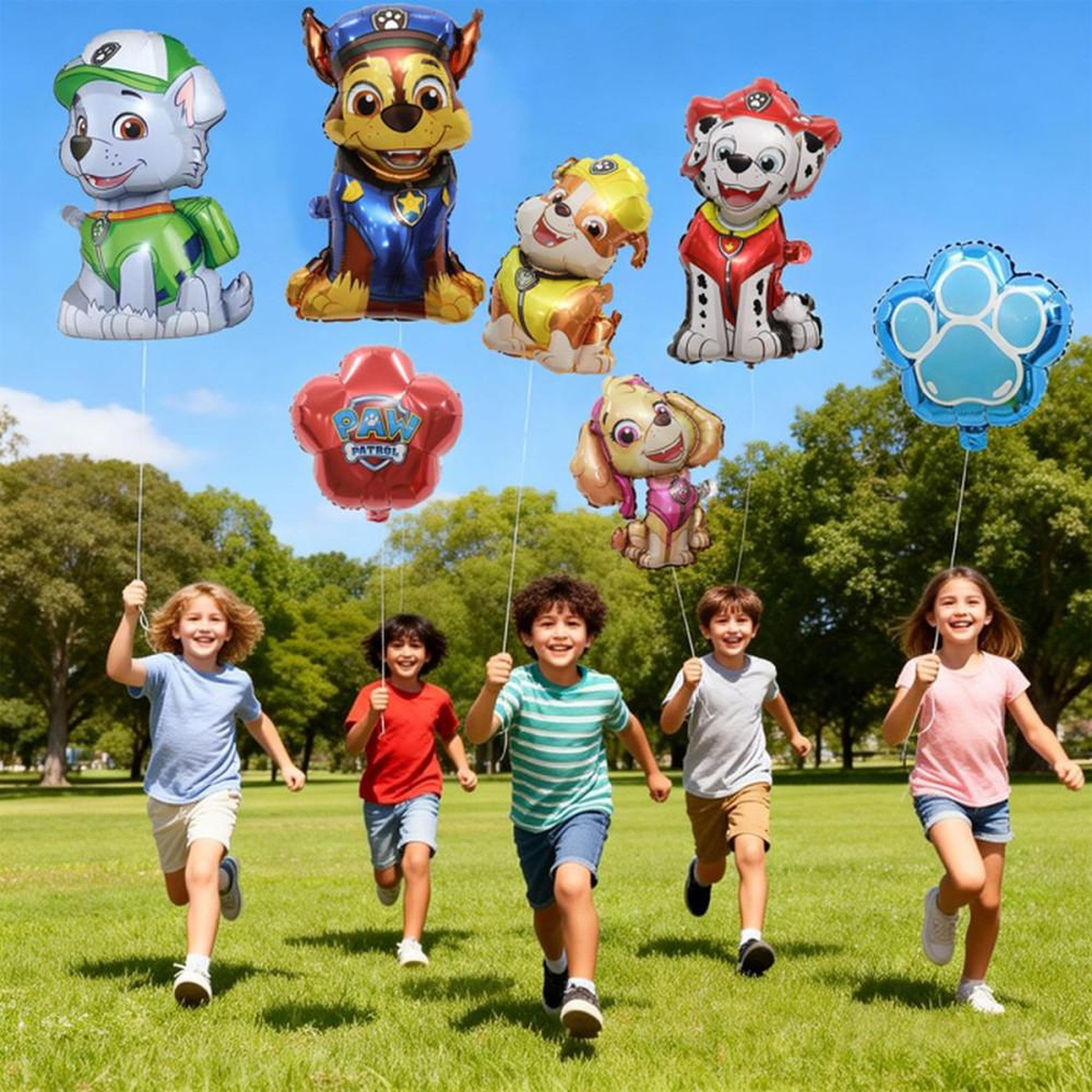 Voir la diapositive 6 : Lot de 10 ballons aluminium multicolores Paw Patrol motifs chiots et pattes