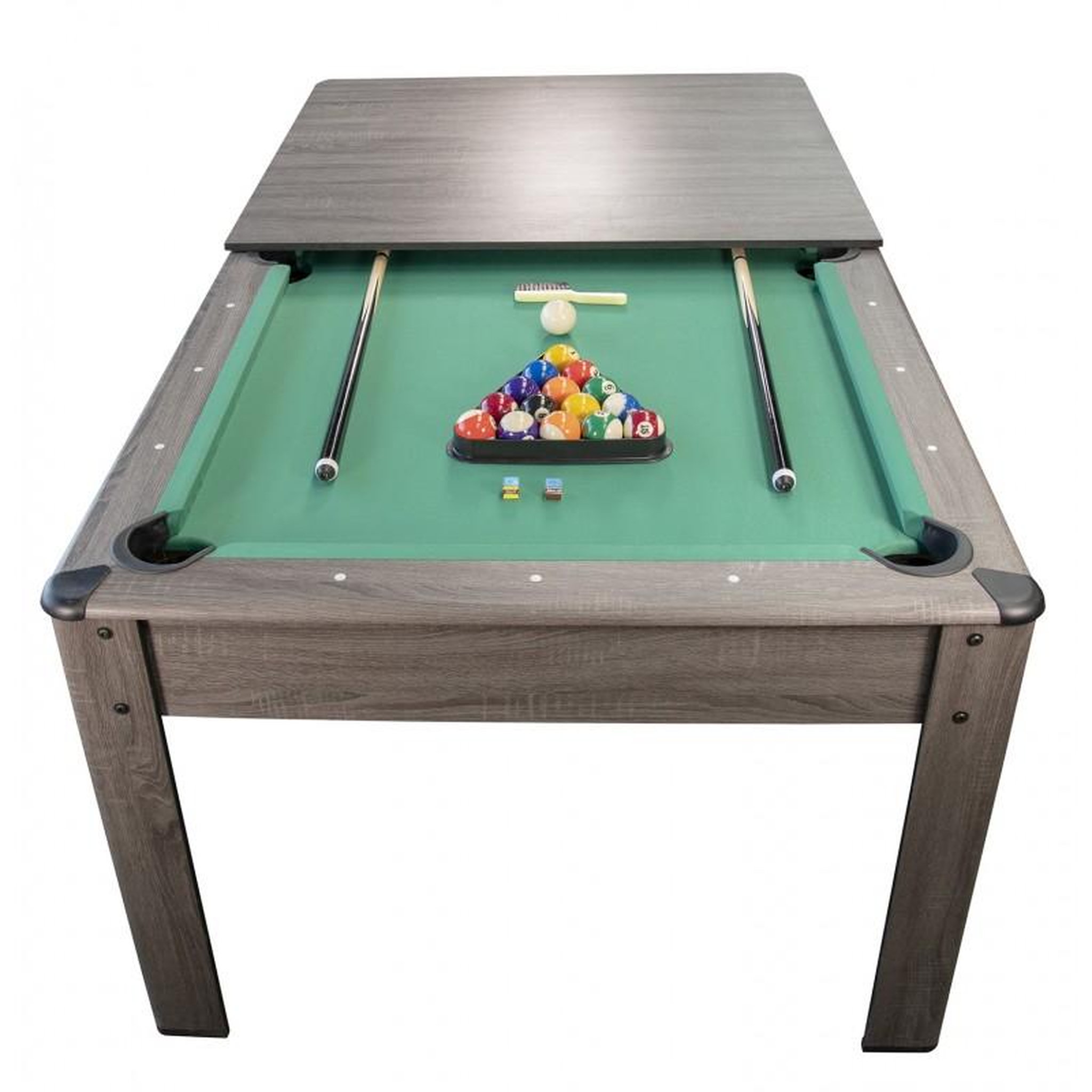 Voir la diapositive 1 : PLAY4FUN Billard Américain AMBIANCE 7Ft - 226,5 x 126,5 x 80 cm avec accessoires et plateau dînatoire - Gris
