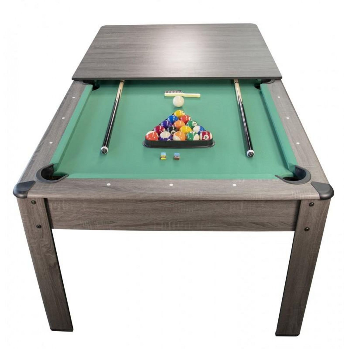 PLAY4FUN Billard Américain AMBIANCE 7Ft - 226,5 x 126,5 x 80 cm avec accessoires et plateau dînatoire - Gris