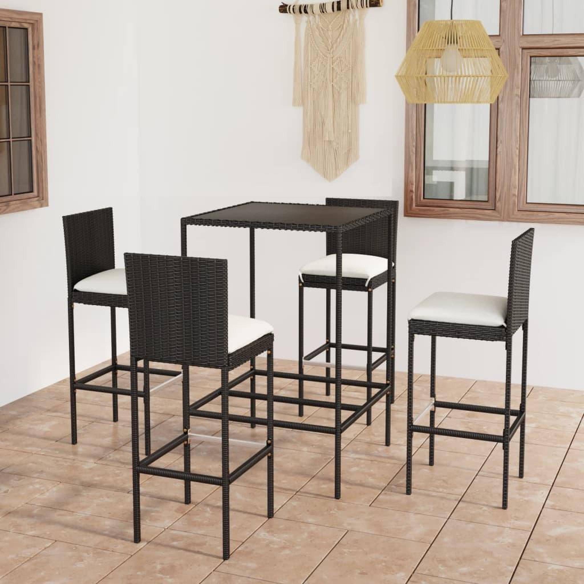 Voir la diapositive 1 : VIDAXL Ensemble de bar de jardin 5 pcs et coussins Resine tressee Noir