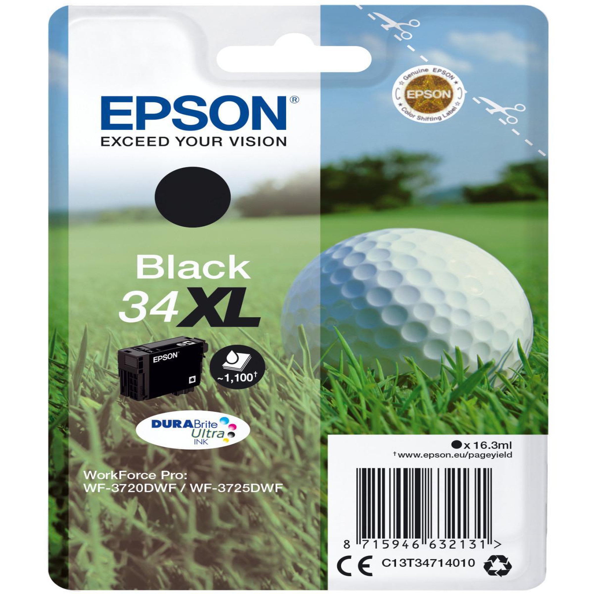 Voir la diapositive 2 : Epson Cartouche d'encre T3471 Noire XL Série Balle de golf