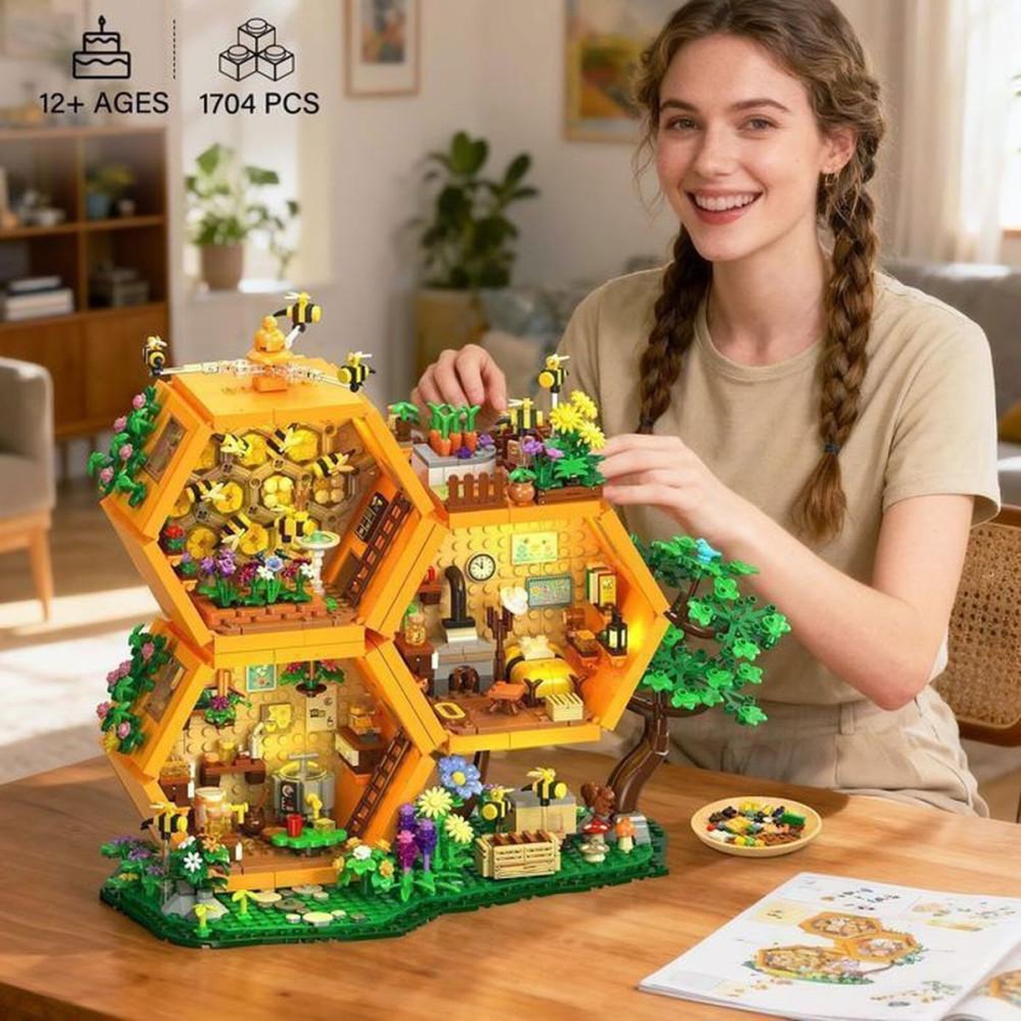 Voir la diapositive 3 : Jeu de construction Maison des Abeilles 1704 pièces ABS avec LEDs, cabane dans un arbre et atelier du miel