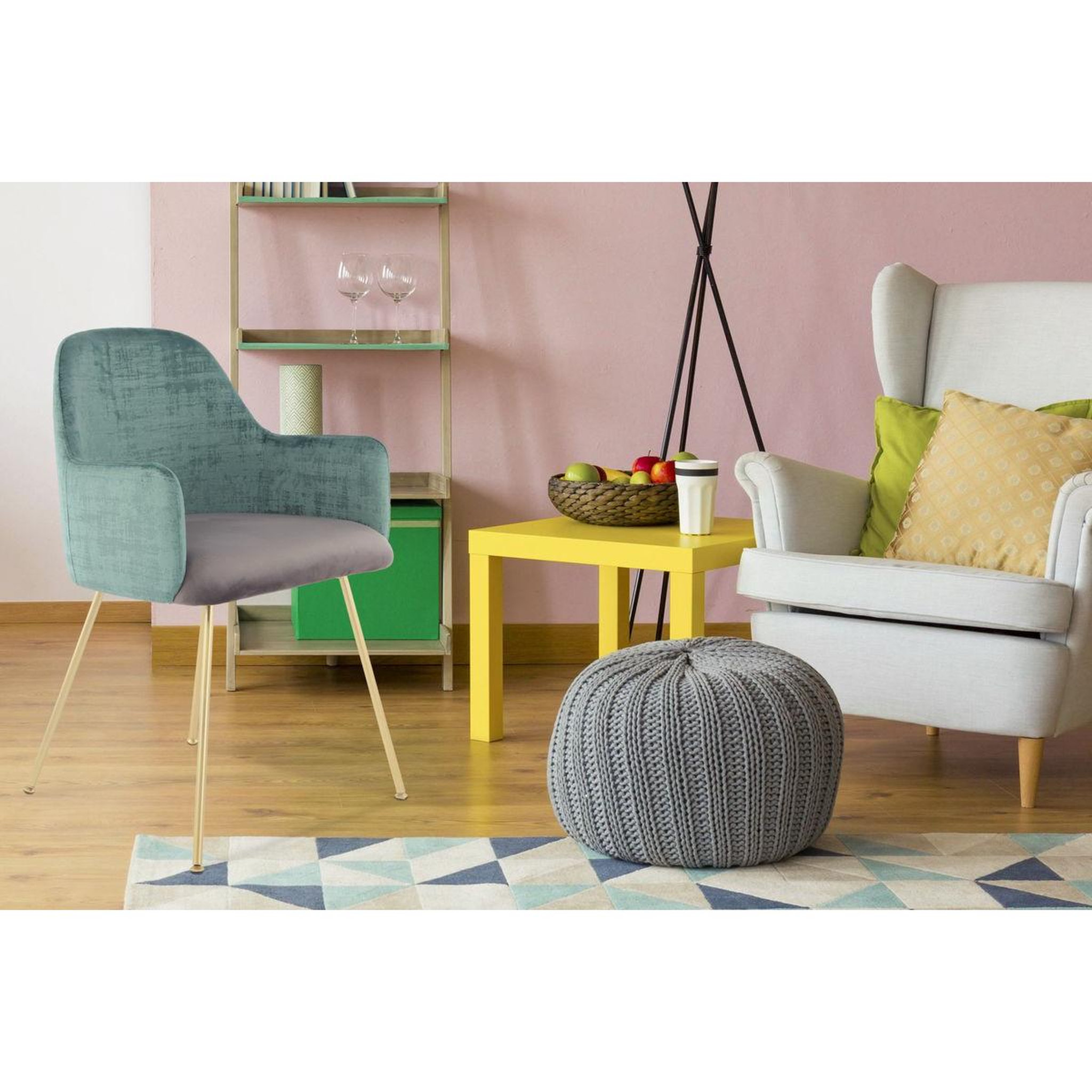 Voir la diapositive 2 : Paris Prix Chaise déco en velours  richard  85cm vert & gris