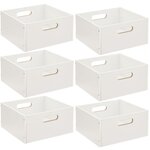 TOILINUX Lot de 6 Boîtes de rangement carrée en MDF. Coloris disponibles : Beige, Blanc, Gris