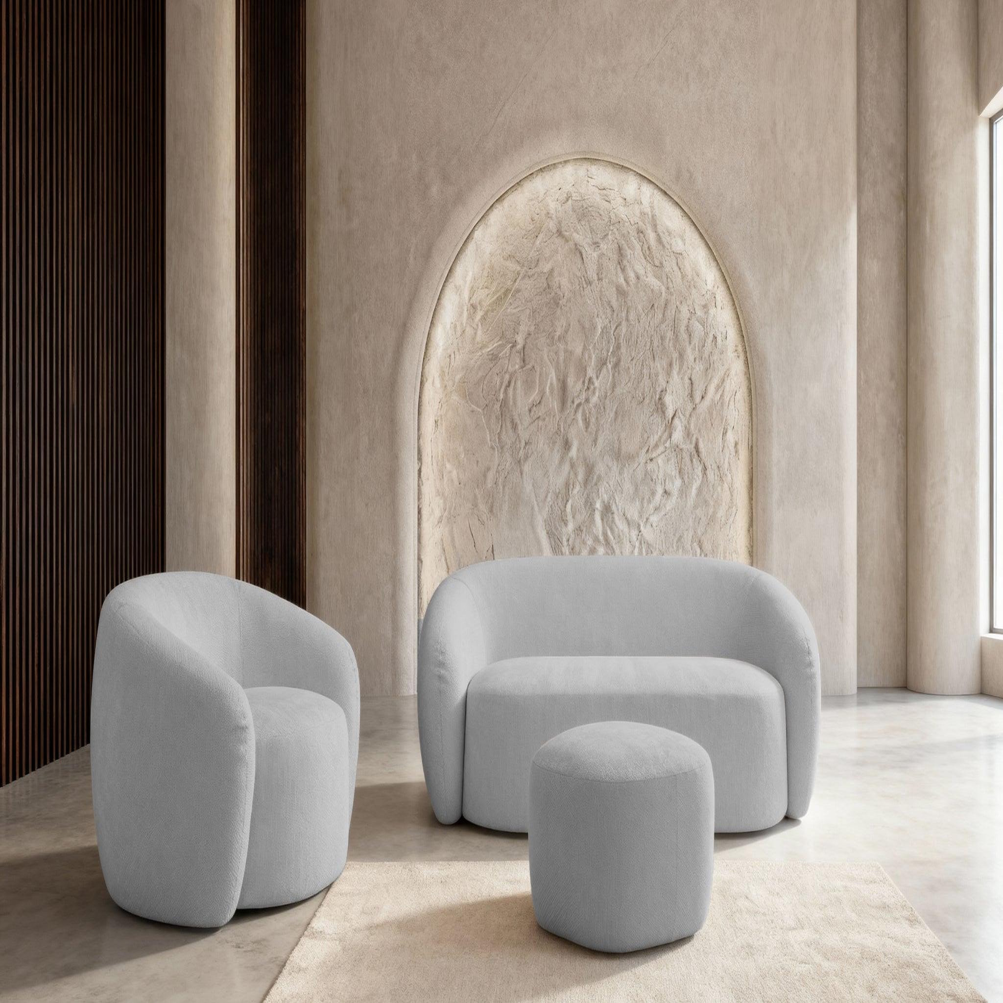 Voir la diapositive 3 : CASANOVA PARIS Aurelie - pack canapé droit 2 places + fauteuil + pouf tissu