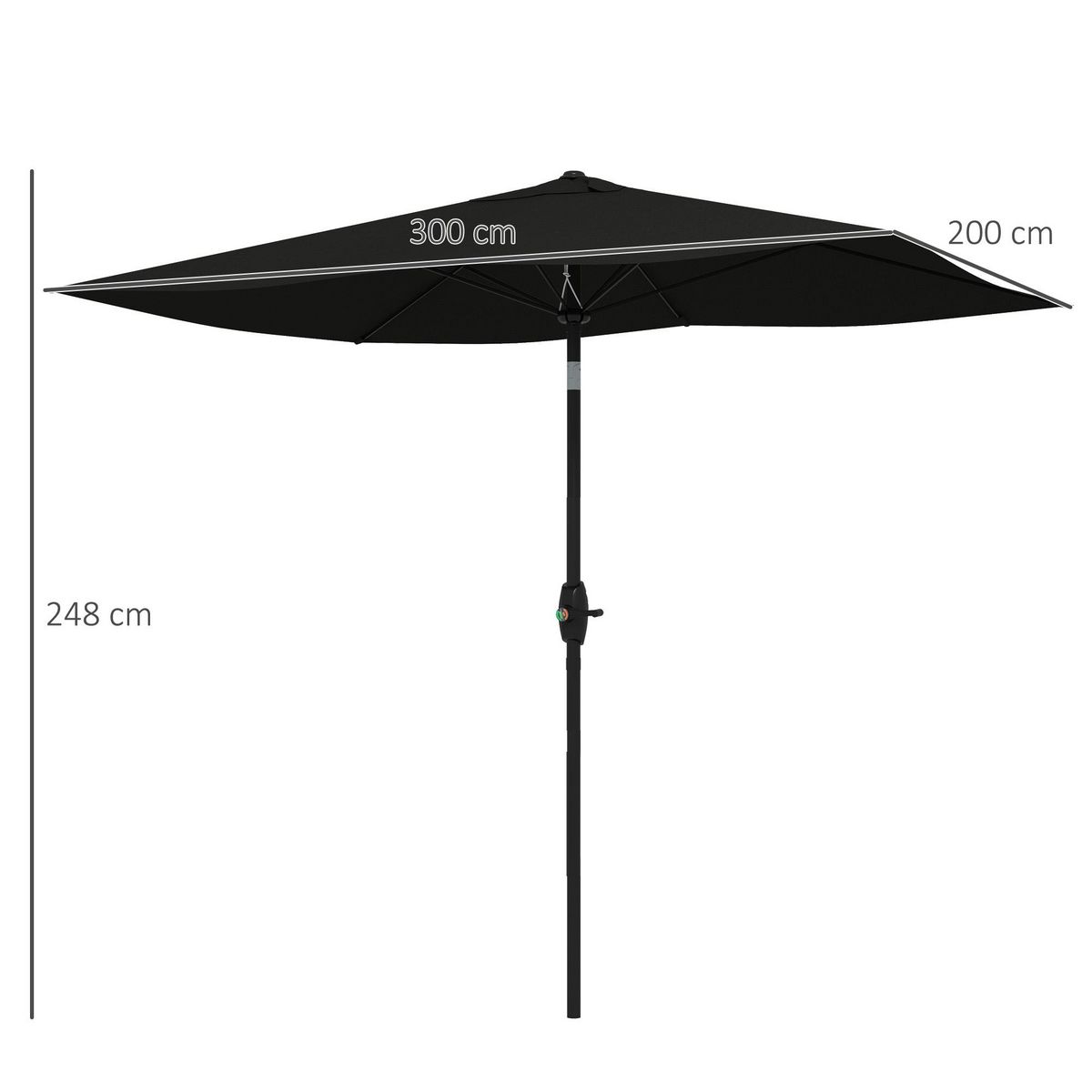 OUTSUNNY Parasol rectangulaire inclinable de jardin avec manivelle métal polyester haute densité anti UV 50+ noir