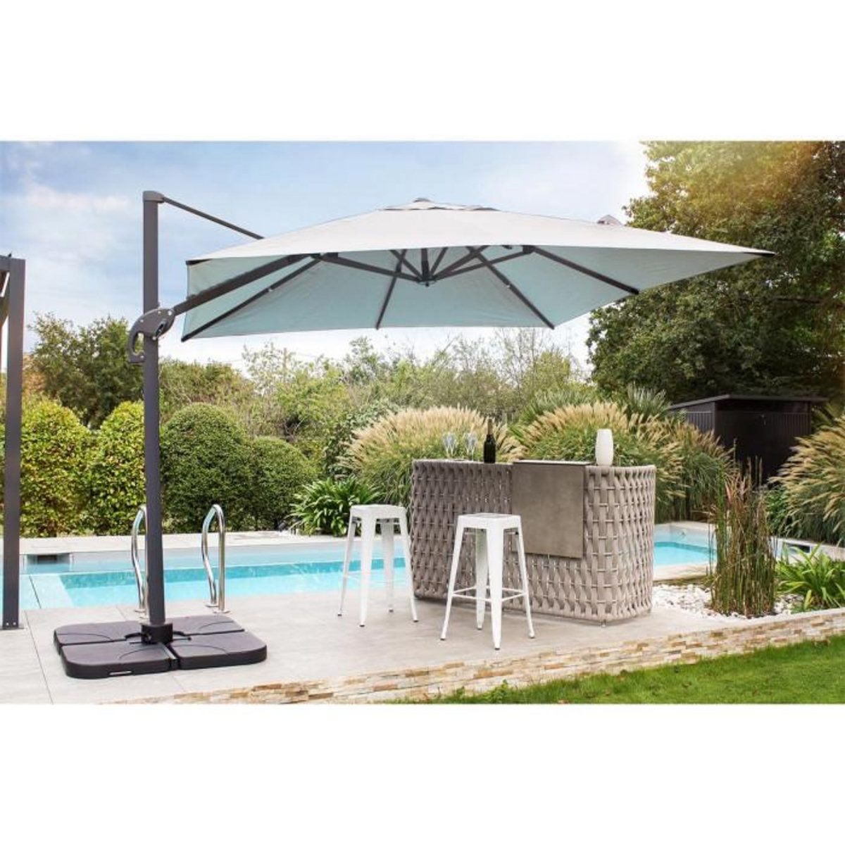 Paris Prix Parasol Déporté à Manivelle  Sevilla  250cm Gris