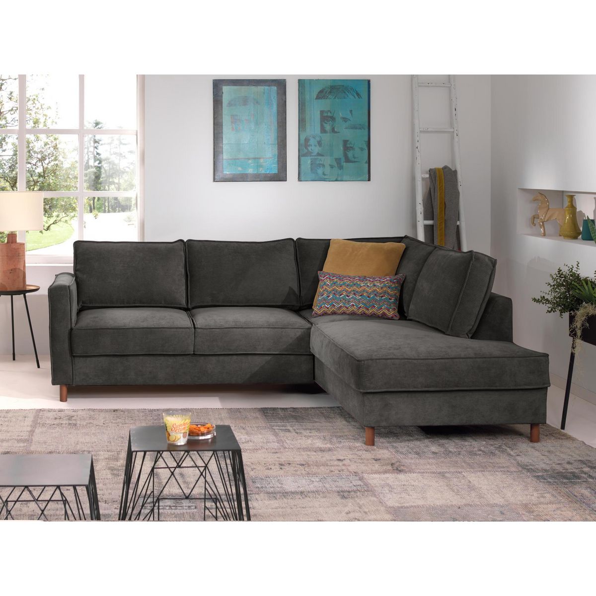 LISA DESIGN Jake - canapé d'angle droit - convertible - 5 places - en velours côtelé