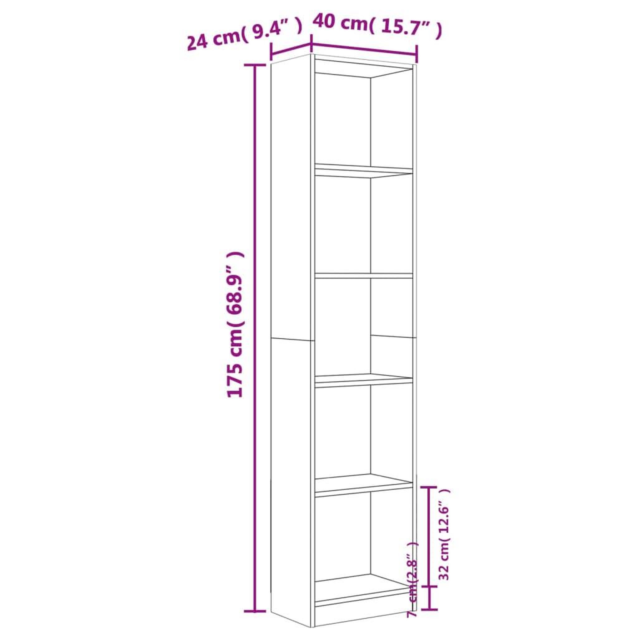 Voir la diapositive 6 : VIDAXL Bibliotheque 5 niveaux Sonoma gris 40x24x175 cm