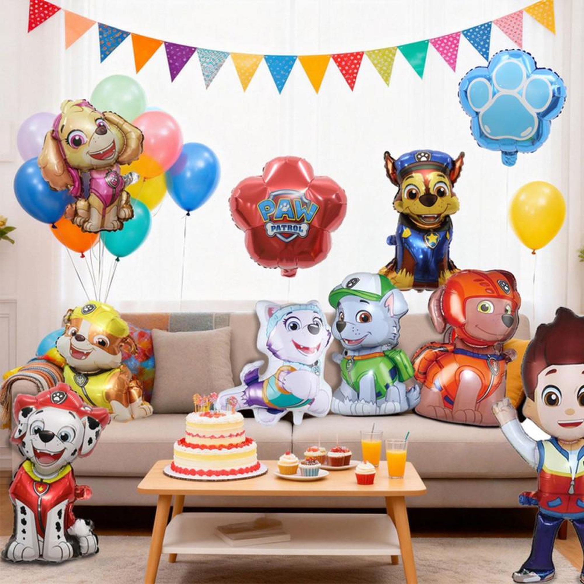 Voir la diapositive 3 : Lot de 10 ballons aluminium multicolores Paw Patrol motifs chiots et pattes