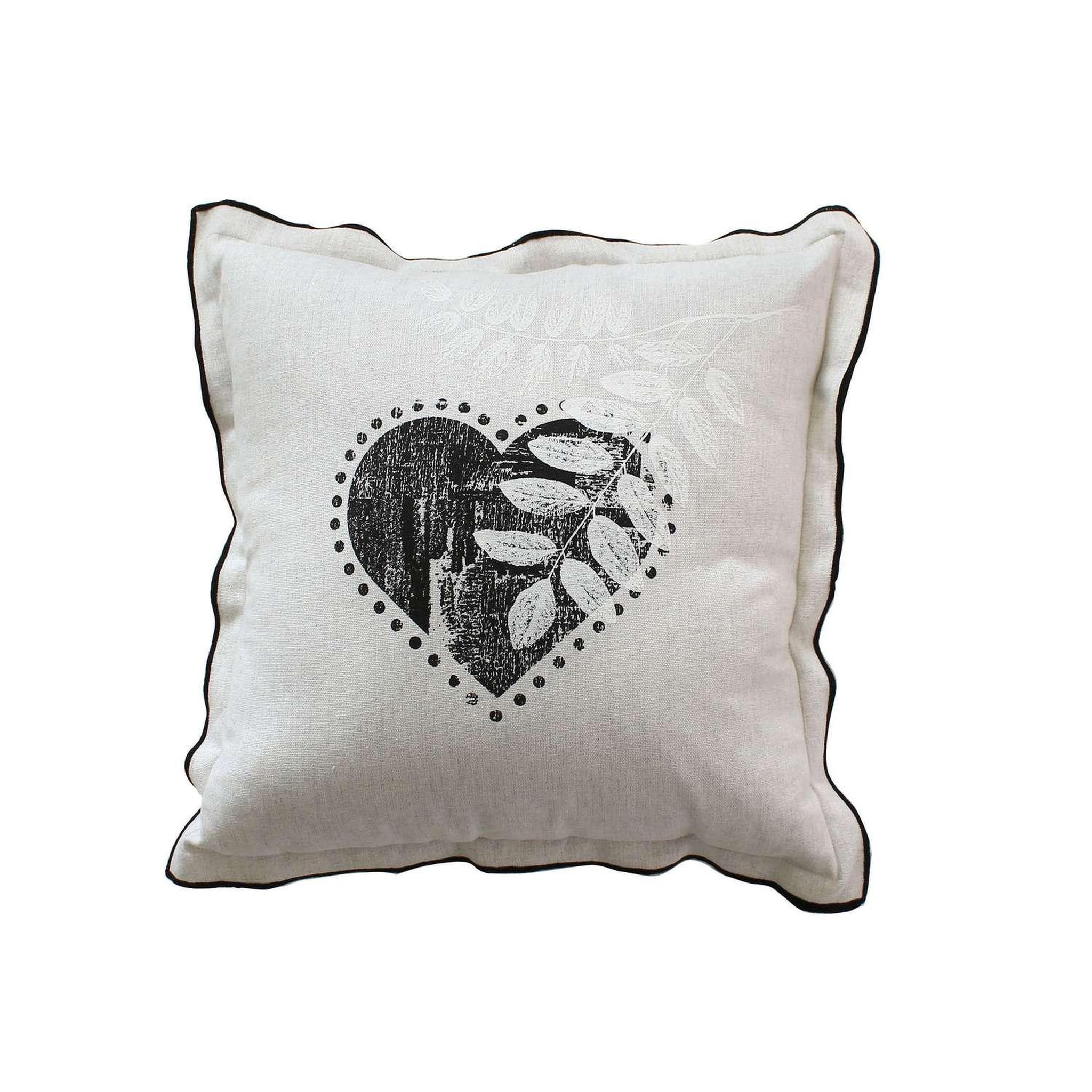 TOILINUX Coussin imprimé cœurs Epicéa. Coloris disponibles : Gris, Beige