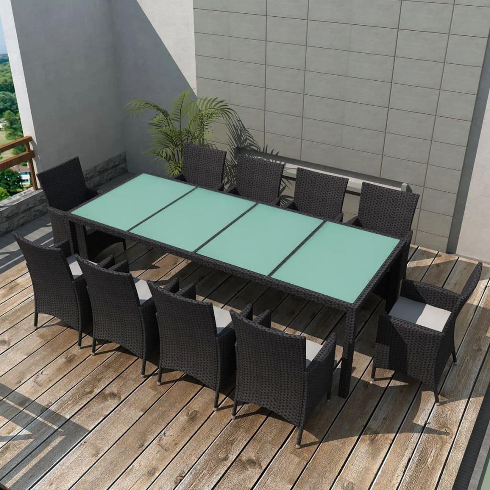 Voir la diapositive 1 : VIDAXL Ensemble a manger d'exterieur 11 pcs coussins resine tressee