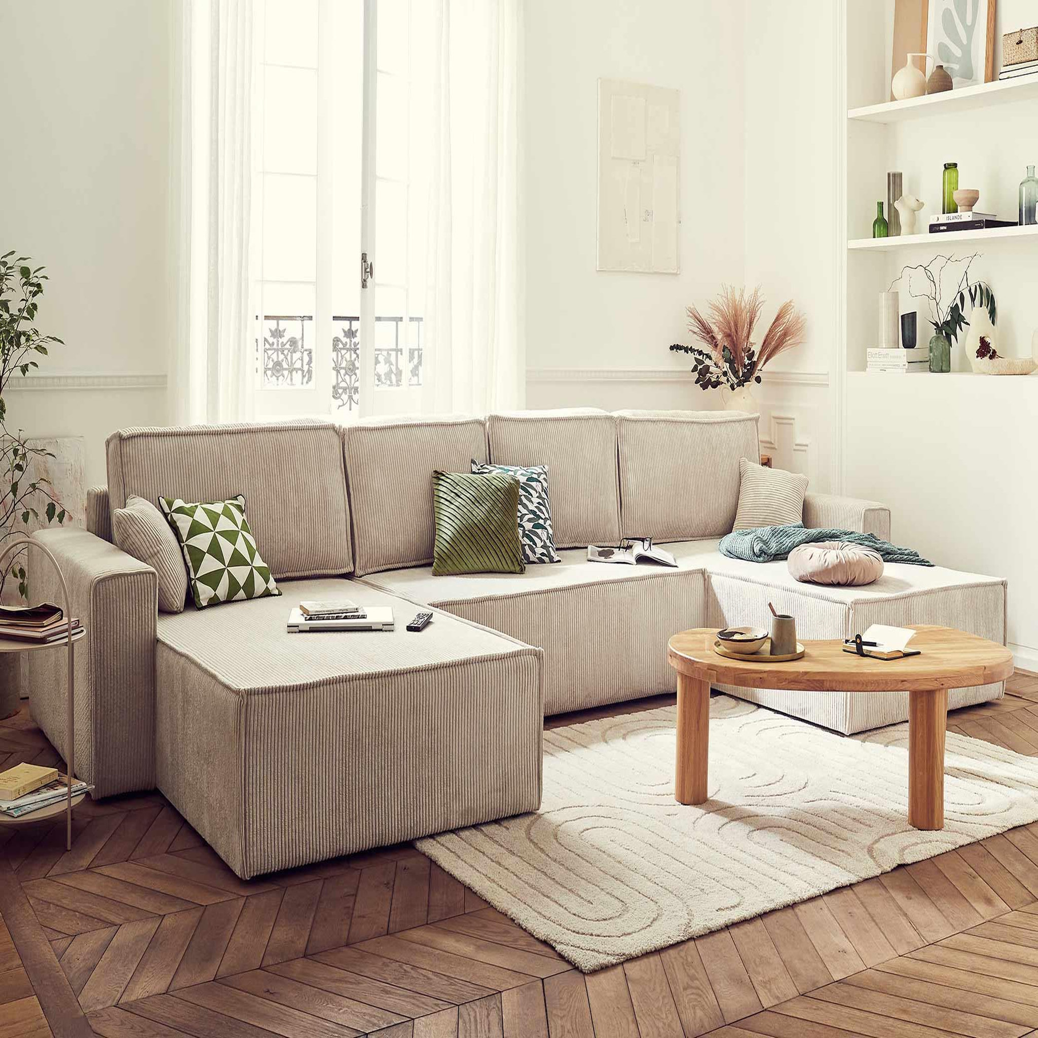 Voir la diapositive 5 : BEST MOBILIER Dellia - canapé panoramique en u - 7 places - convertible - avec coffre - en velours côtelé