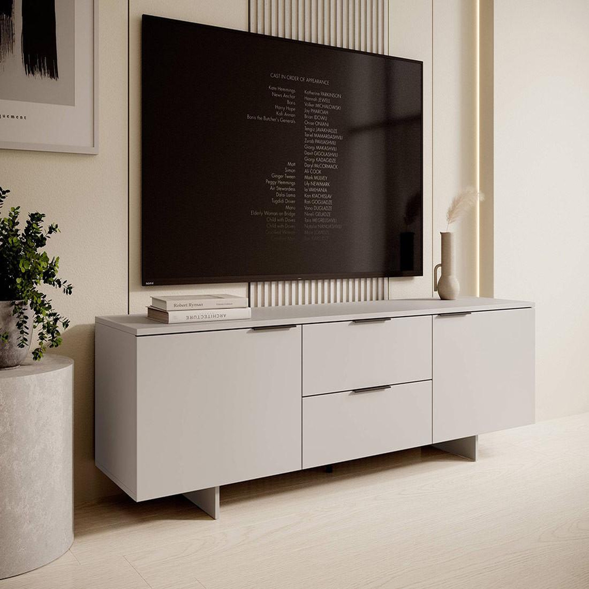 Voir la diapositive 3 : BEST MOBILIER Canterbury - meuble tv - 2 tiroirs et 2 portes - beige - 180 cm