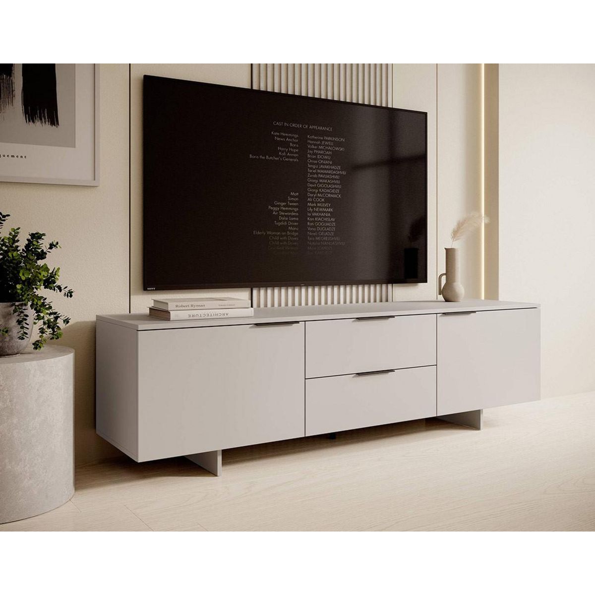 BEST MOBILIER Canterbury - meuble tv - 2 tiroirs et 2 portes - beige - 180 cm