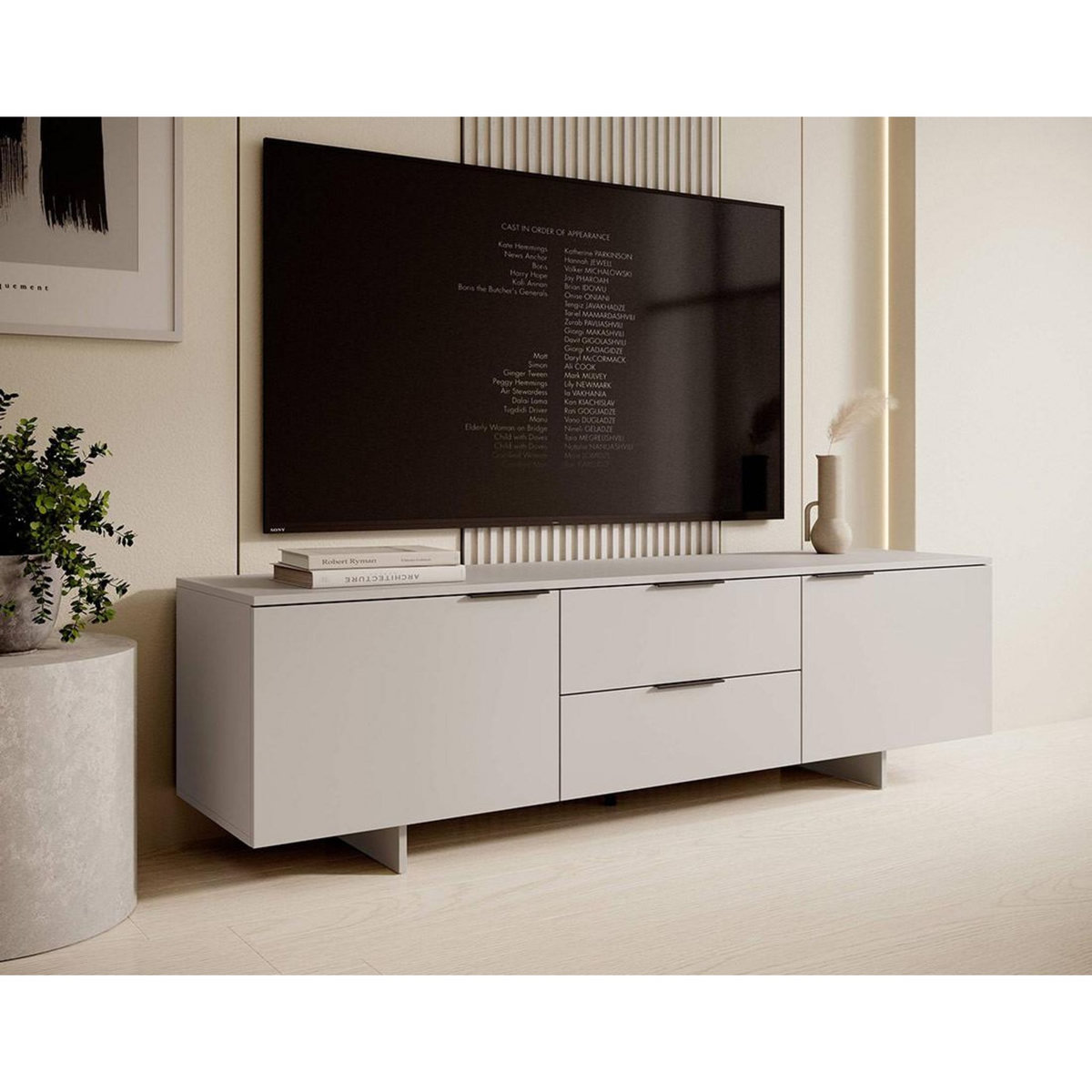 BEST MOBILIER Canterbury - meuble tv - 2 tiroirs et 2 portes - beige - 180 cm