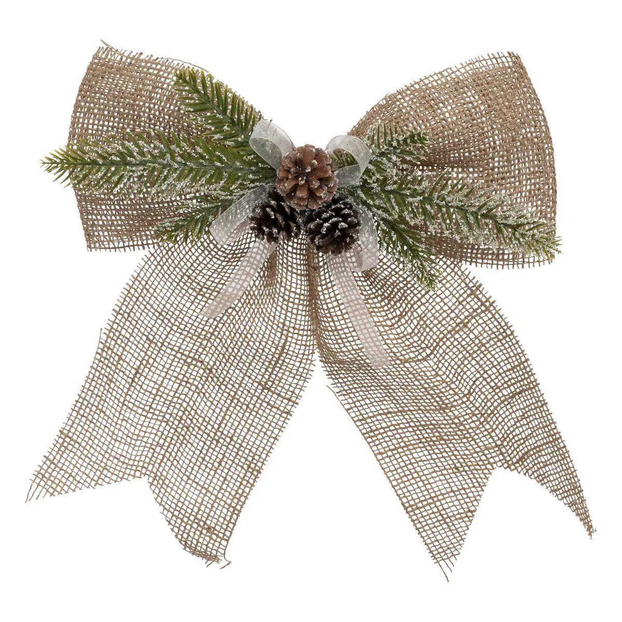 ATMOSPHERA Sujet de noël en jute  nœud pomme de pin  38cm beige