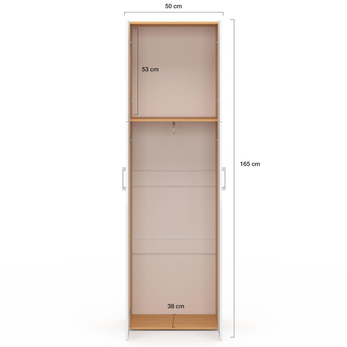 ID MARKET Armoire 2 portes JULIANA blanc et bois penderie 50 cm avec étagère