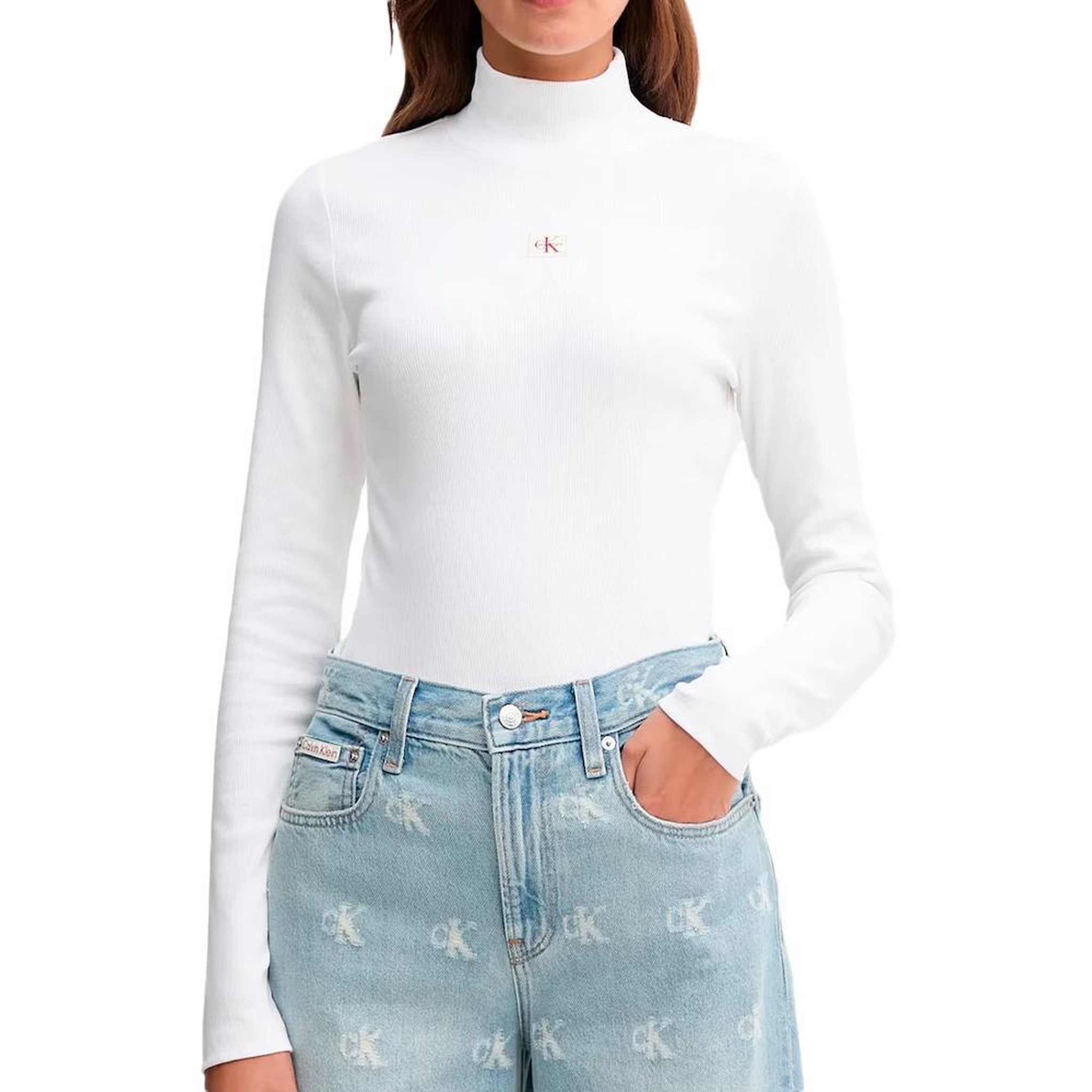 Voir la diapositive 1 : CALVIN KLEIN JEANS T-Shirt Col Roulé Blanc Femme Calvin Klein Jeans Label