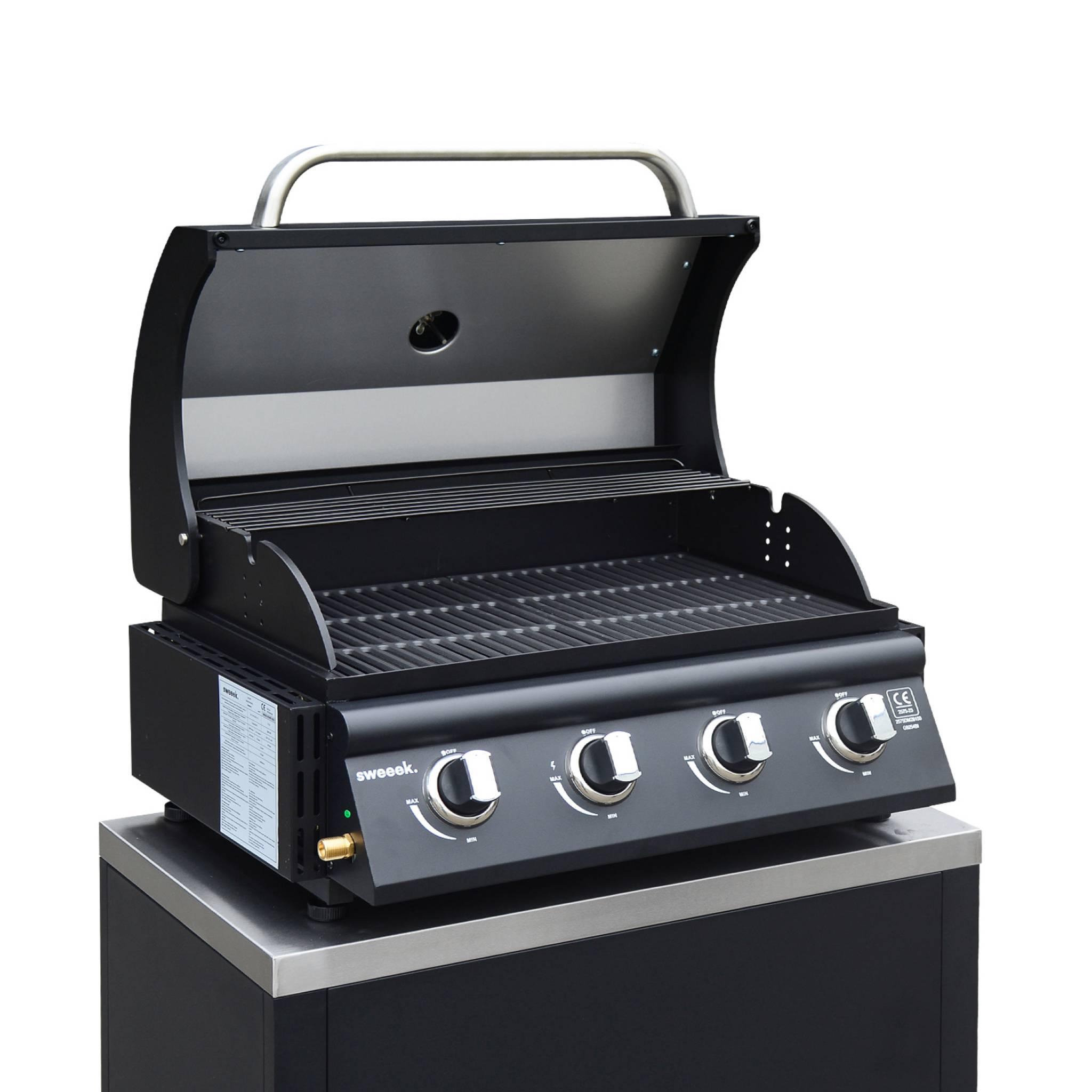 Voir la diapositive 6 : SWEEEK Barbecue à gaz avec 4 brûleurs à poser avec récupérateur de graisse + Meuble de cuisine extérieure en acier L80cm