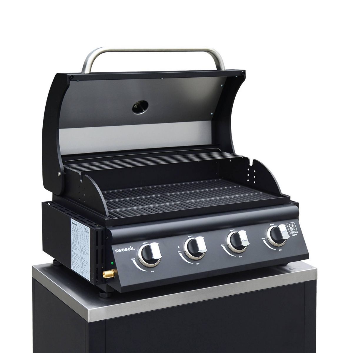 SWEEEK Barbecue à gaz avec 4 brûleurs à poser avec récupérateur de graisse + Meuble de cuisine extérieure en acier L80cm