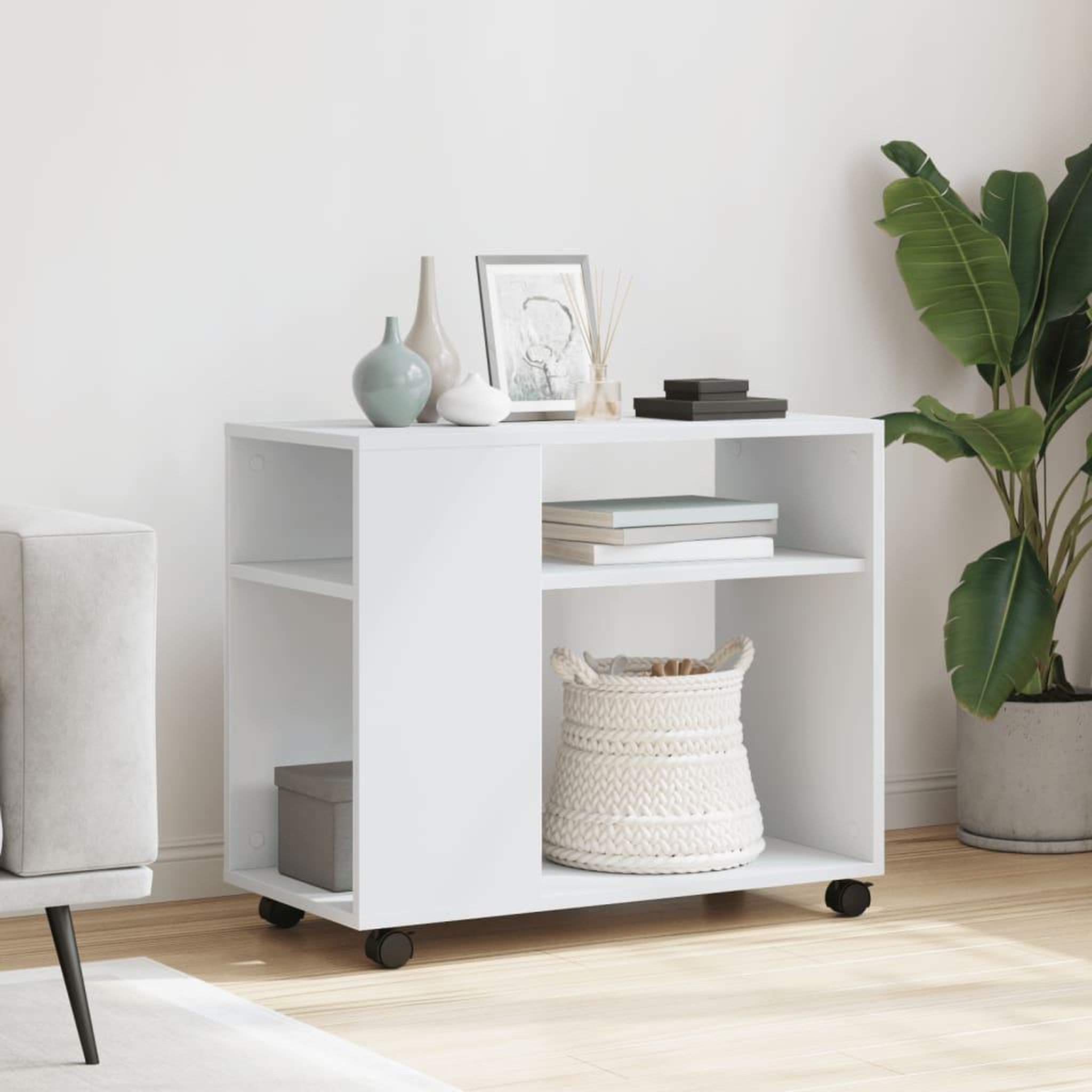 Voir la diapositive 3 : VIDAXL Table d'appoint avec roues blanc 70x35x60 cm bois d'ingenierie