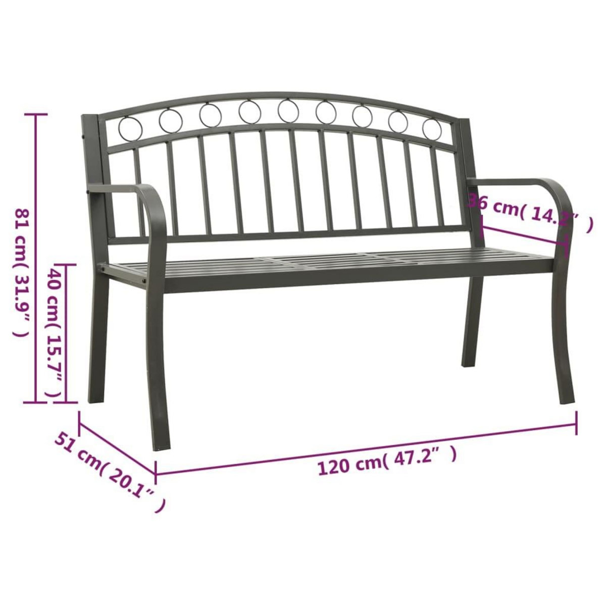 VIDAXL Banc de jardin avec table Gris 120 cm Acier