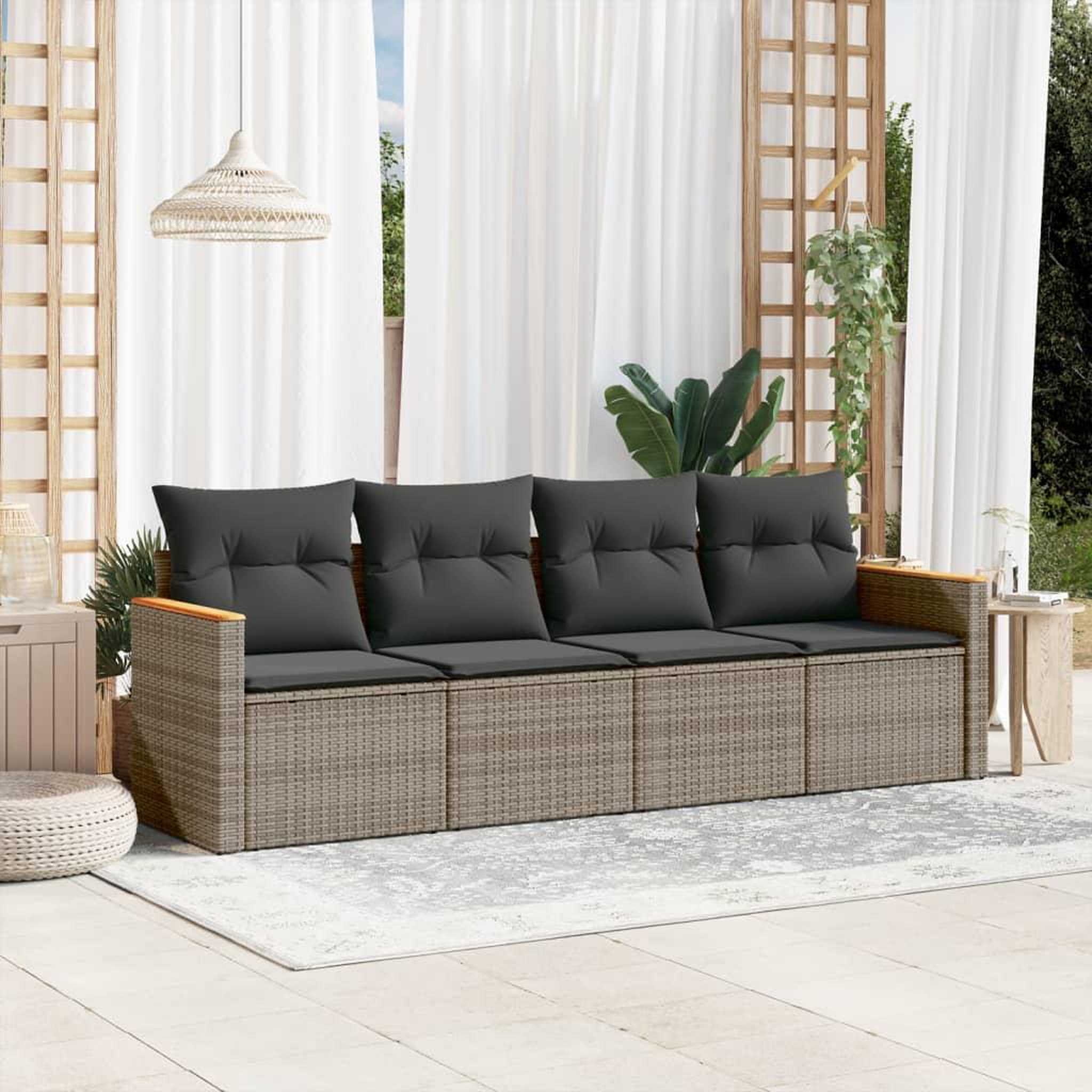 VIDAXL Salon de jardin 4 pcs avec coussins gris resine tressee