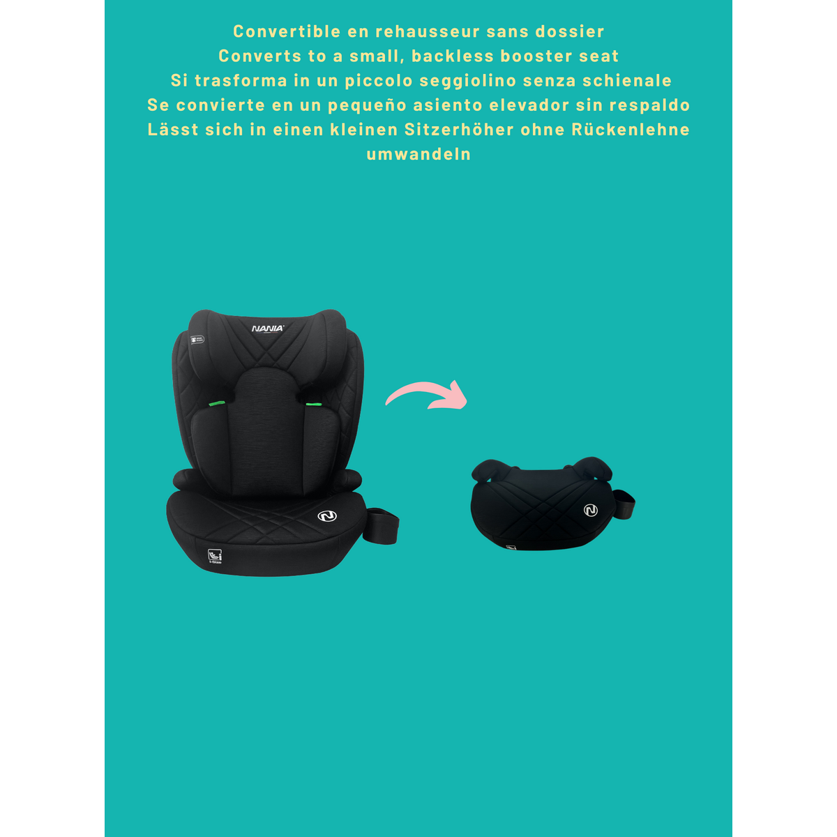 NANIA NANIA Siège Auto enfant Sienna I-size 100-150 cm-env 4-12 ans -Protection Latérale - Appui-tête Réglable- Porte gobelet