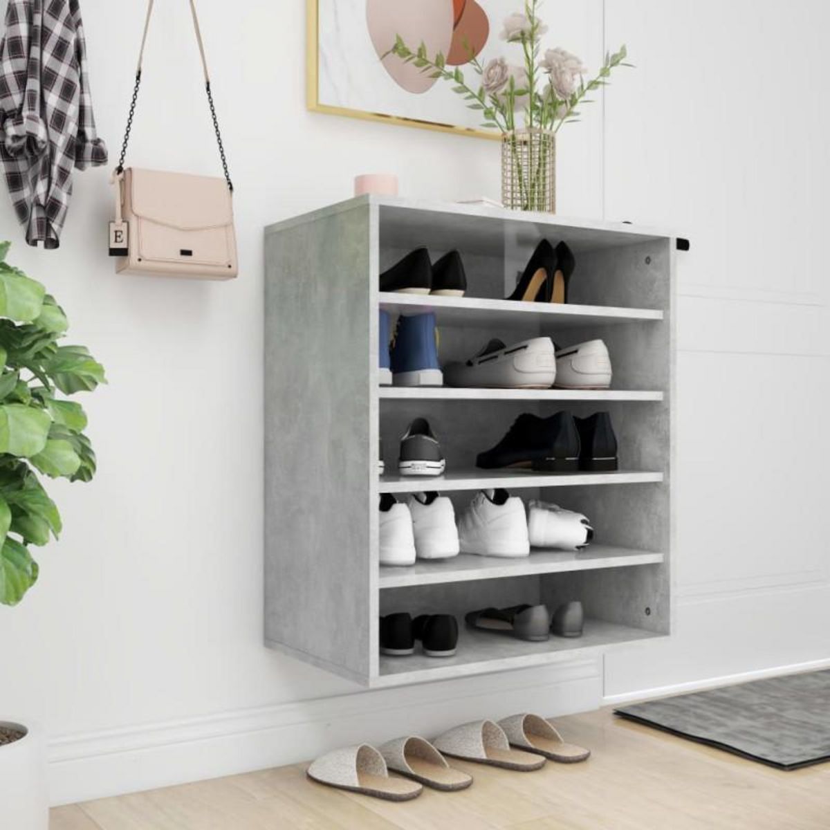 VIDAXL Armoire à chaussures Gris béton 60x35x70 cm Bois d'ingénierie