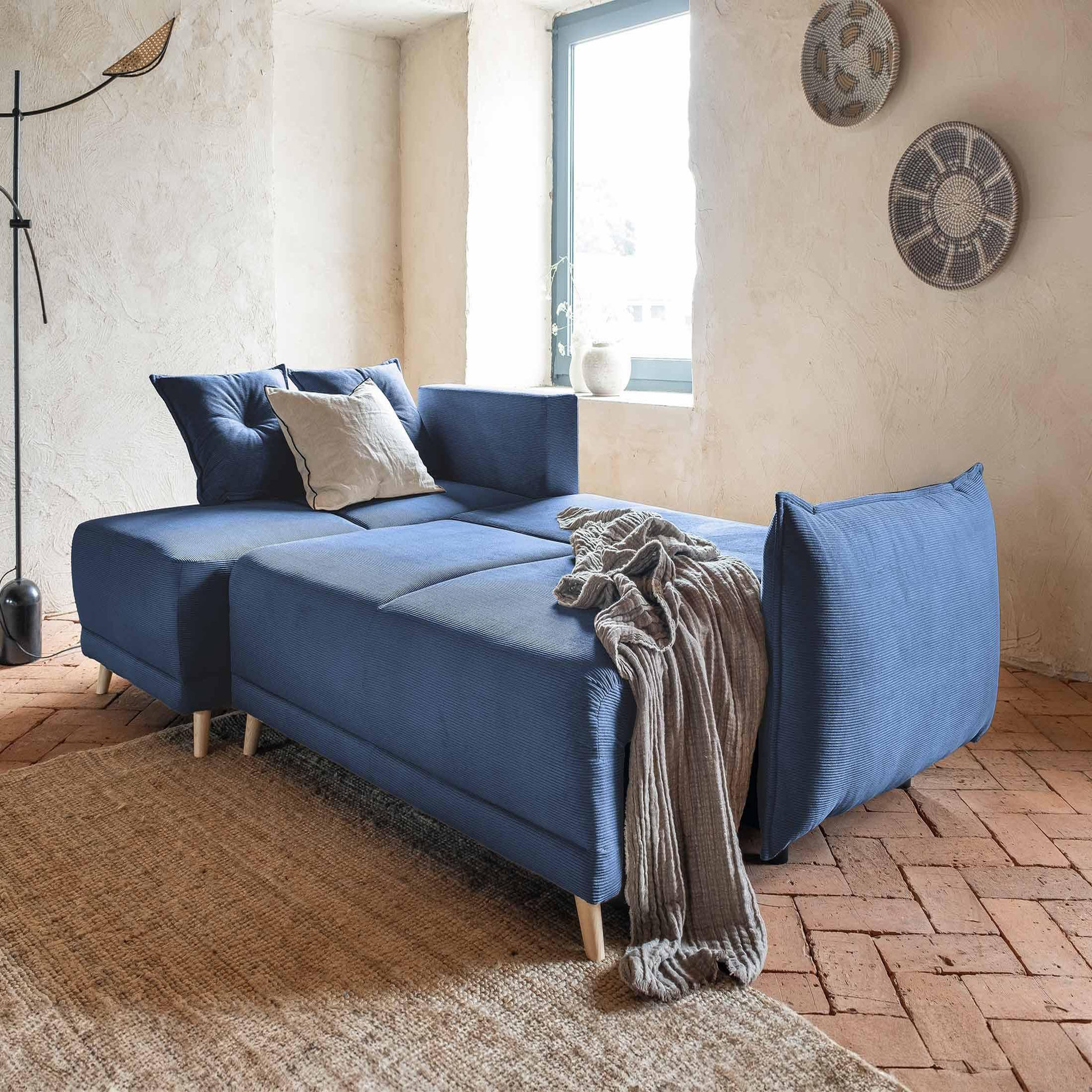 Voir la diapositive 2 : BEST MOBILIER Lena - canapé d'angle réversible 4 places - convertible avec coffre - en velours côtelé
