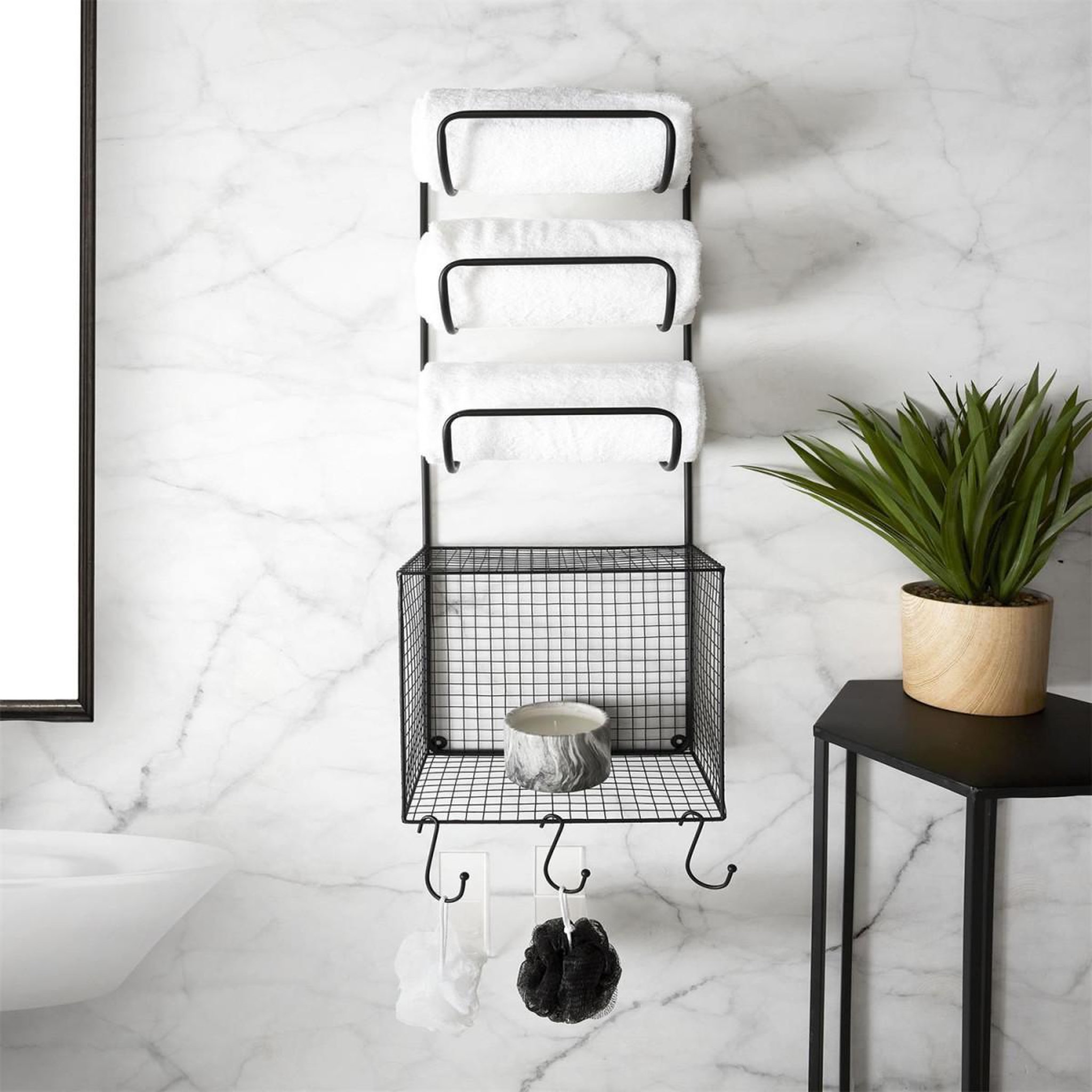 Voir la diapositive 4 : Je cherche une idee Porte serviettes & étagère  métal  82cm noir