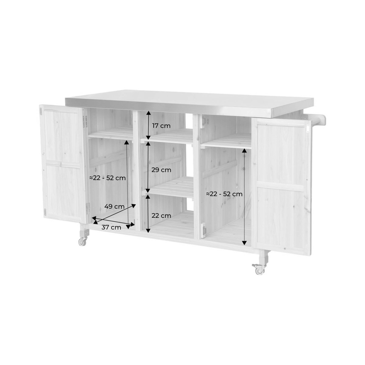 SWEEEK Cuisine d'extérieure 130cm bois avec poignées. 7 espaces de rangement L 130 x l 60 x h 89.5cm