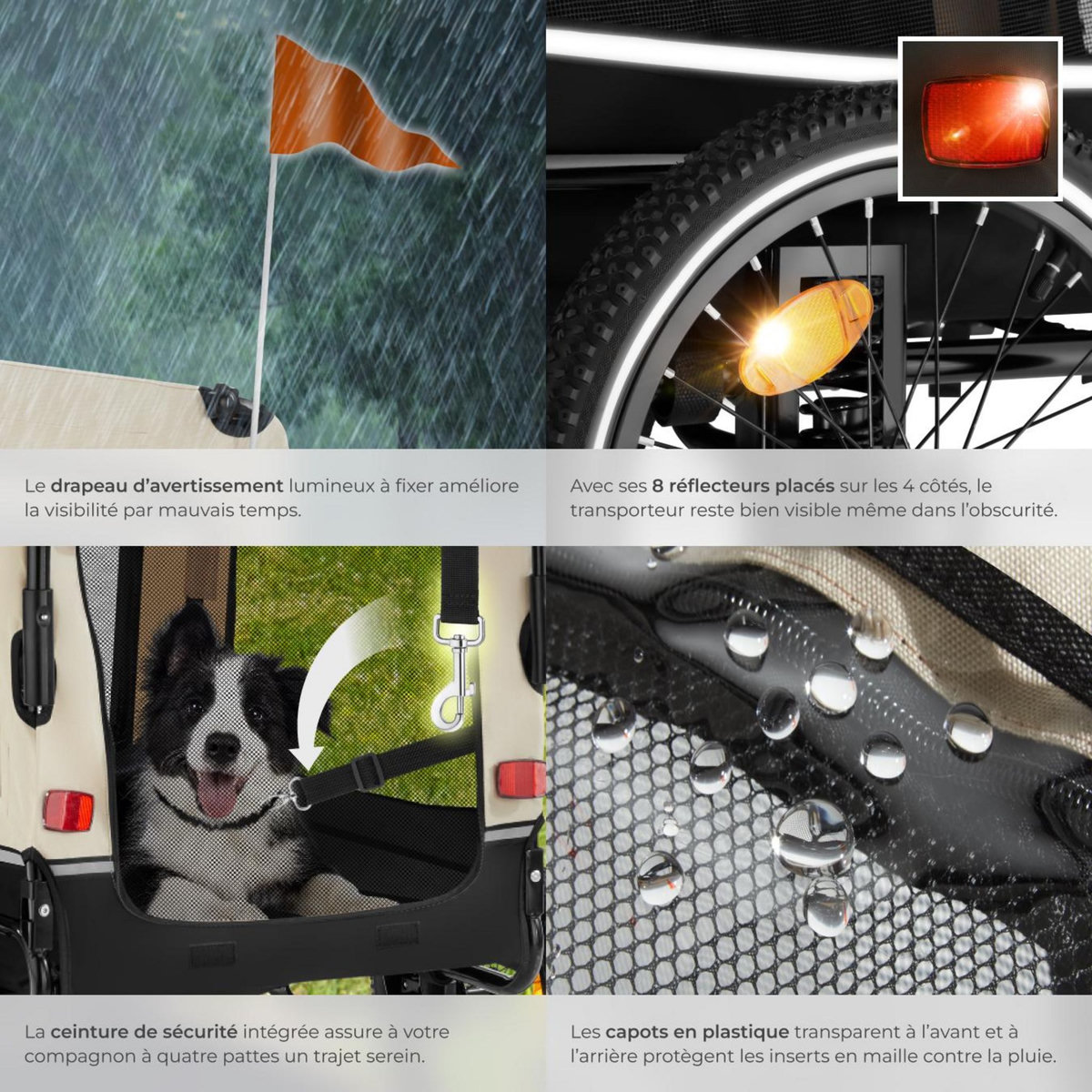 tectake Remorque vélo pour chien multifonction 3-en-1 beige