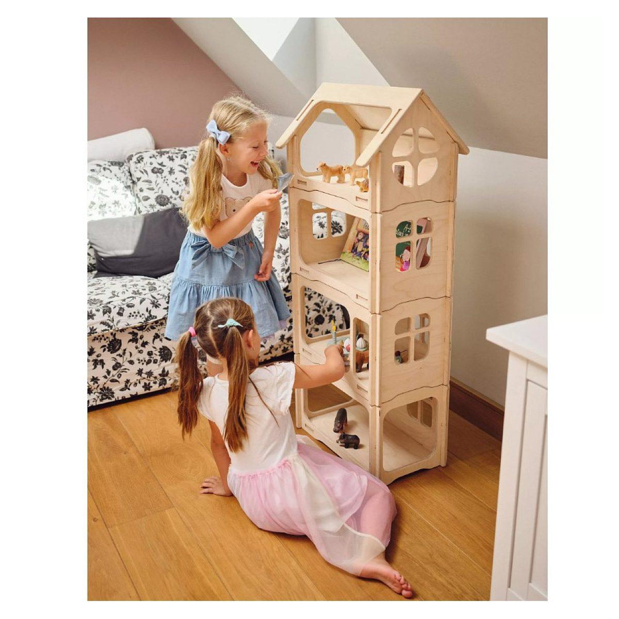 Voir la diapositive 2 : BAAVI Maison de poupée en bois empilable 3+1