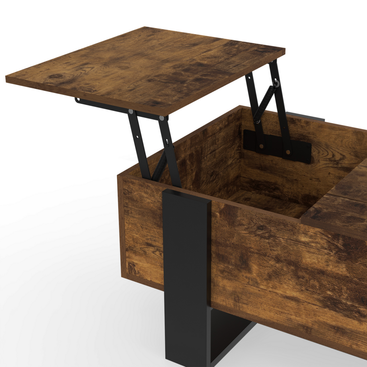 ID MARKET Table basse 2 plateaux relevables PHOENIX bois effet vieilli et noir