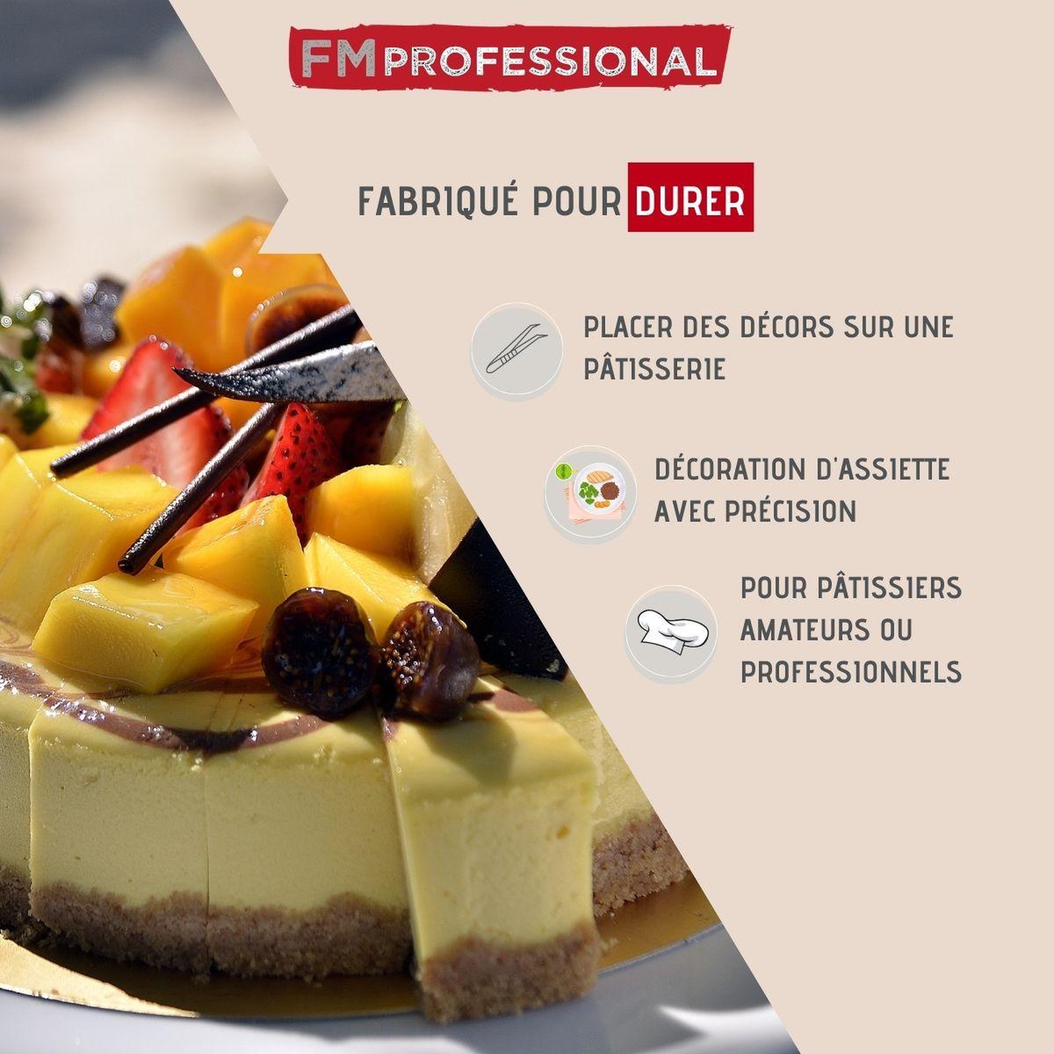 Voir la diapositive 2 : FM PROFESSIONAL Lot de 2 pinces à dresser inox 18 et 15,5 cm fm professional pâtisserie