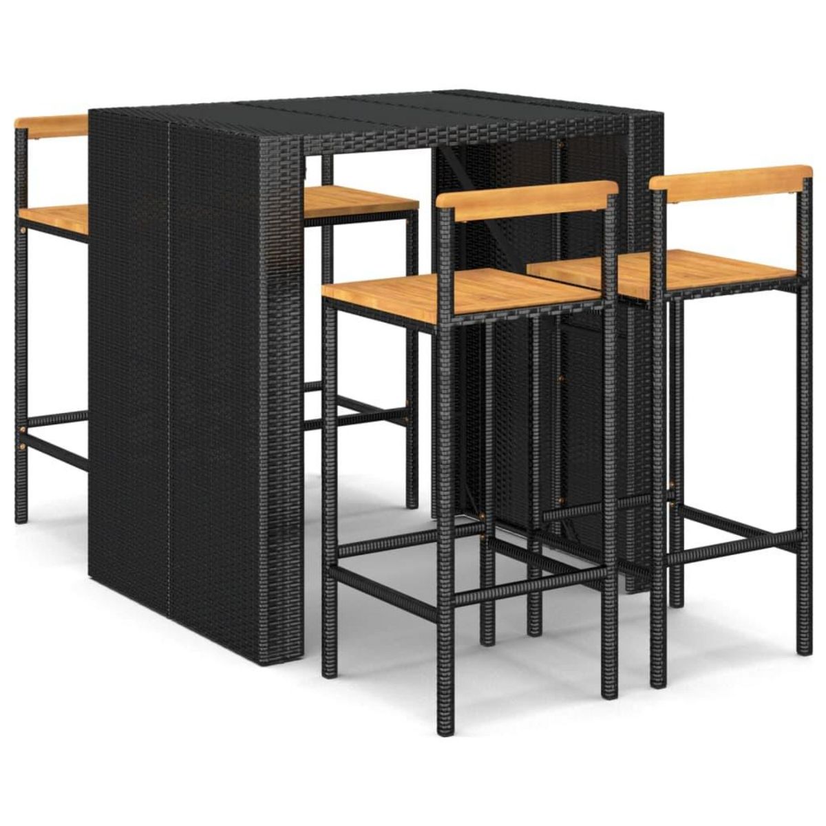 VIDAXL Ensemble de bar jardin 5 pcs noir poly rotin/bois massif acacia