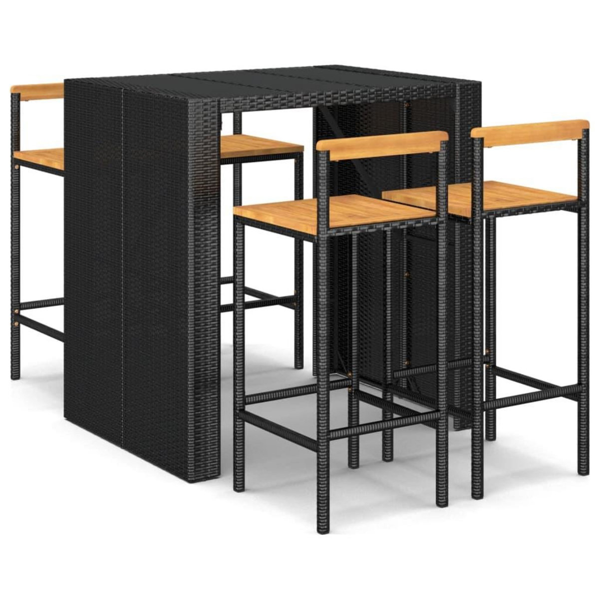 VIDAXL Ensemble de bar jardin 5 pcs noir poly rotin/bois massif acacia