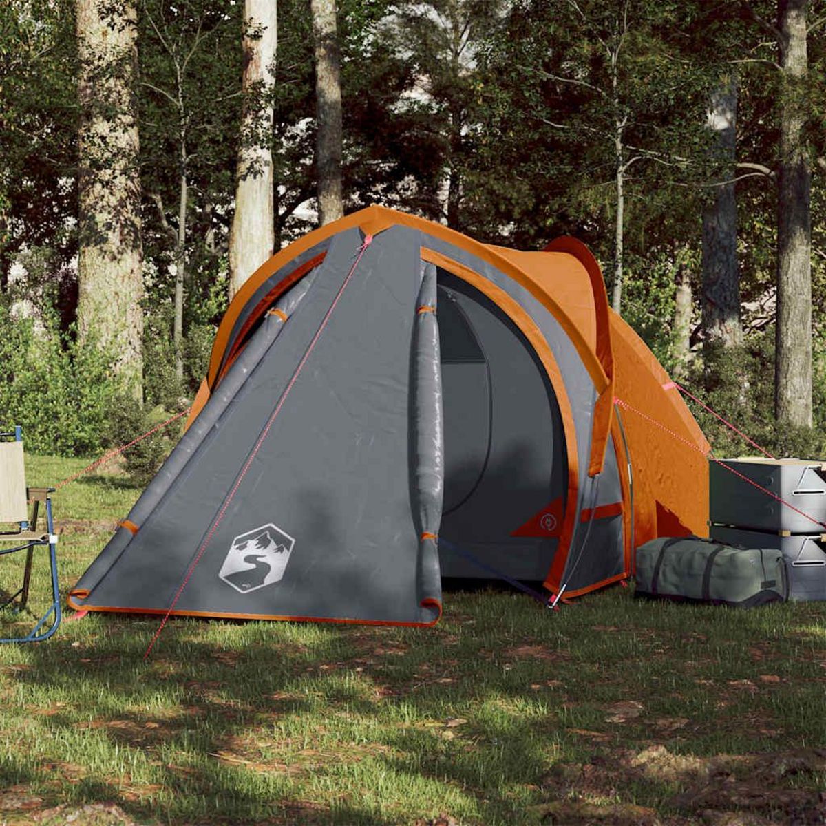 VIDAXL Tente de camping a dome 2 personnes gris et orange impermeable
