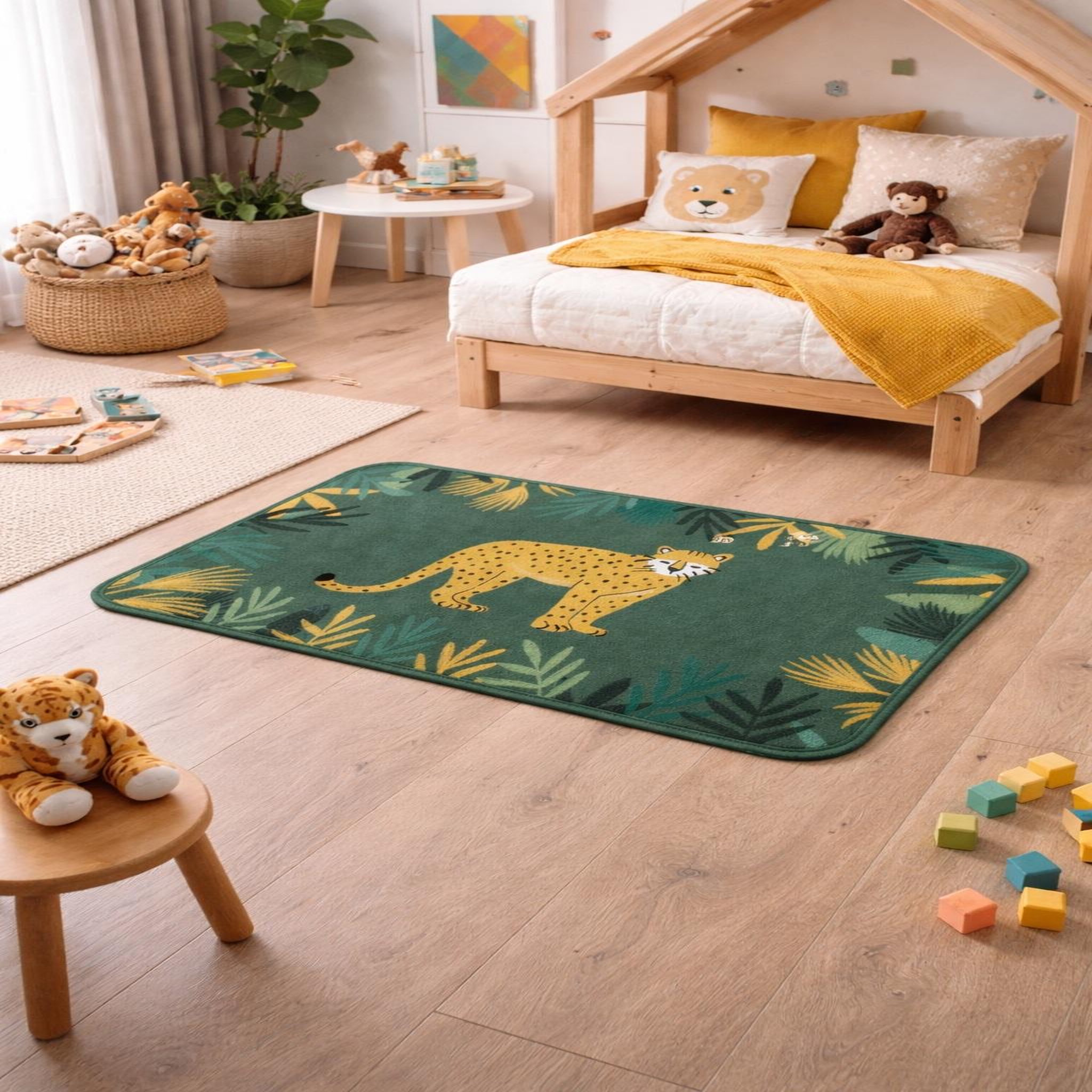 Voir la diapositive 4 : Eden Tapis velours animal sauvage avec feuillage tropical