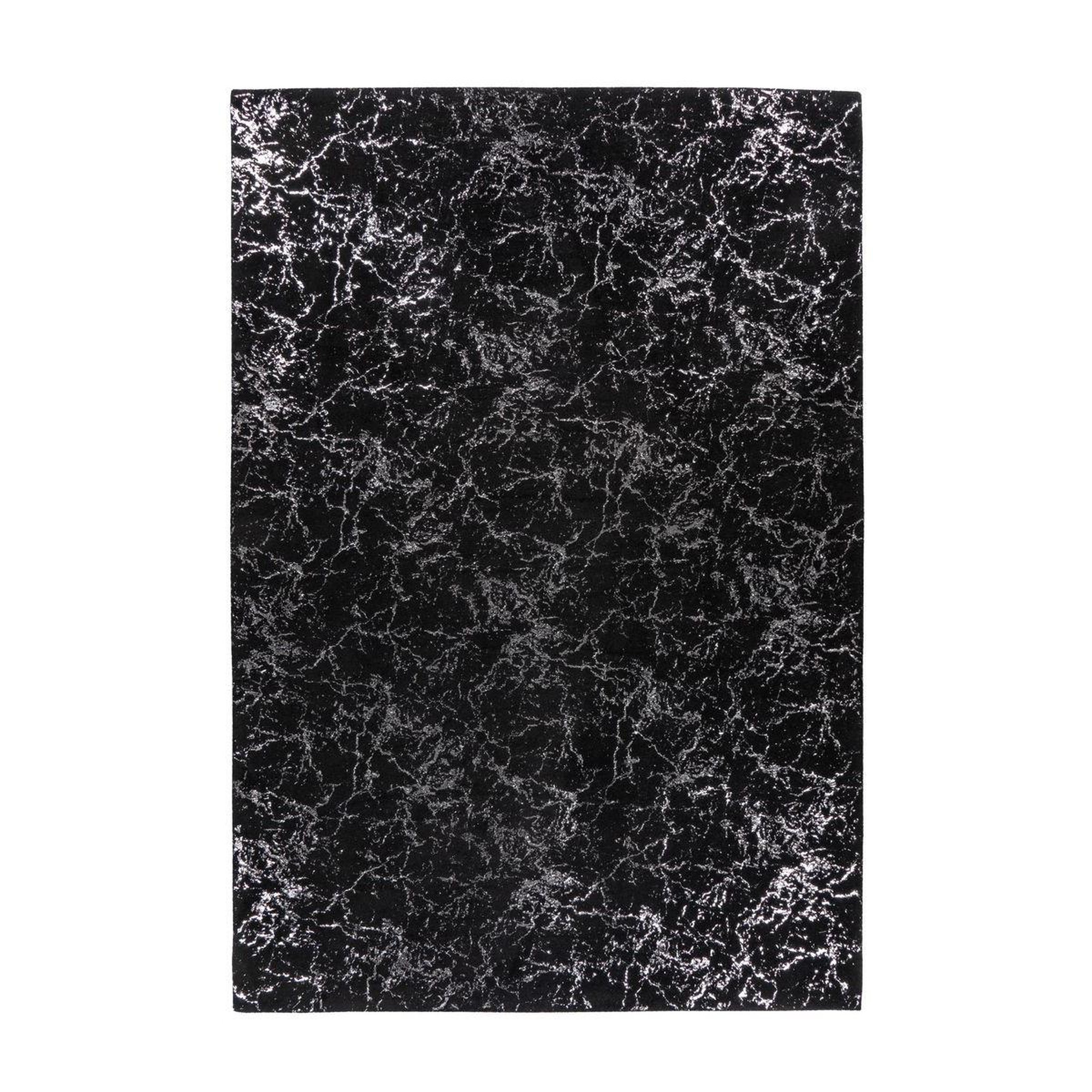 Voir la diapositive 1 : Paris Prix Tapis Marbré à Poils Longs  Bijou  Noir & Argent
