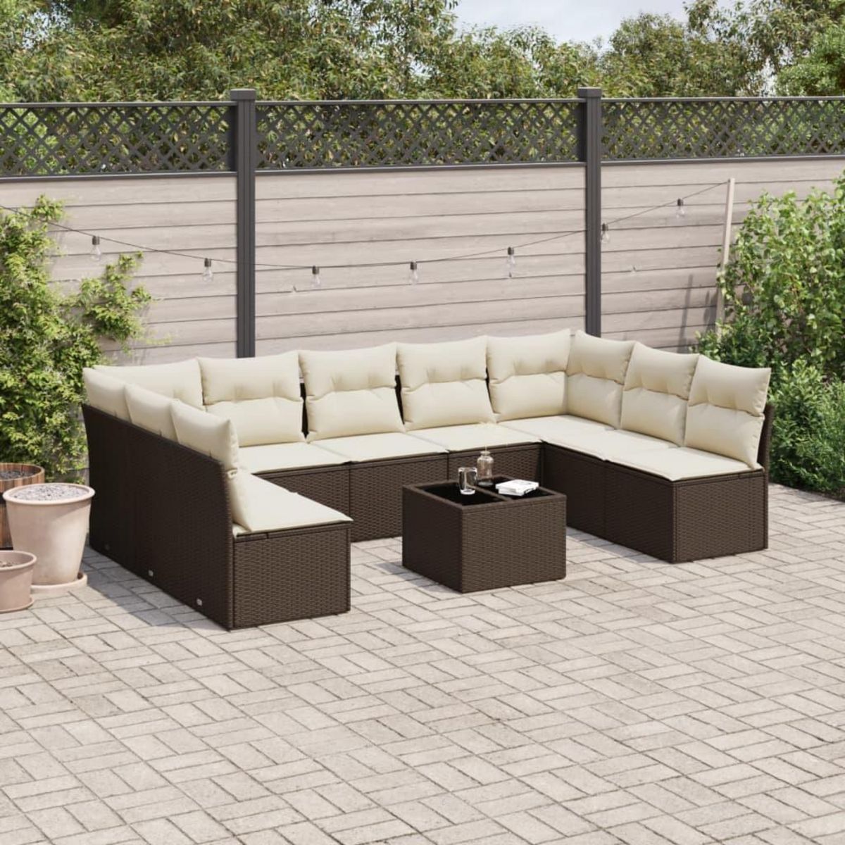 VIDAXL Salon de jardin 10 pcs avec coussins marron resine tressee