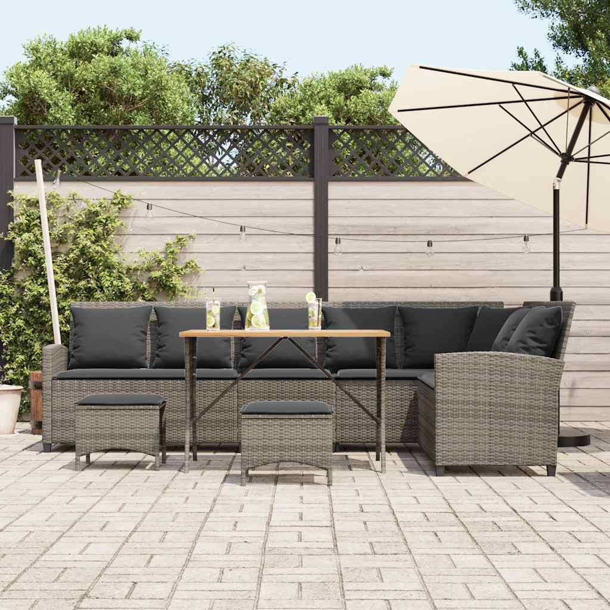 Voir la diapositive 3 : VIDAXL Salon de jardin 4 pcs avec coussins forme L gris resine tressee